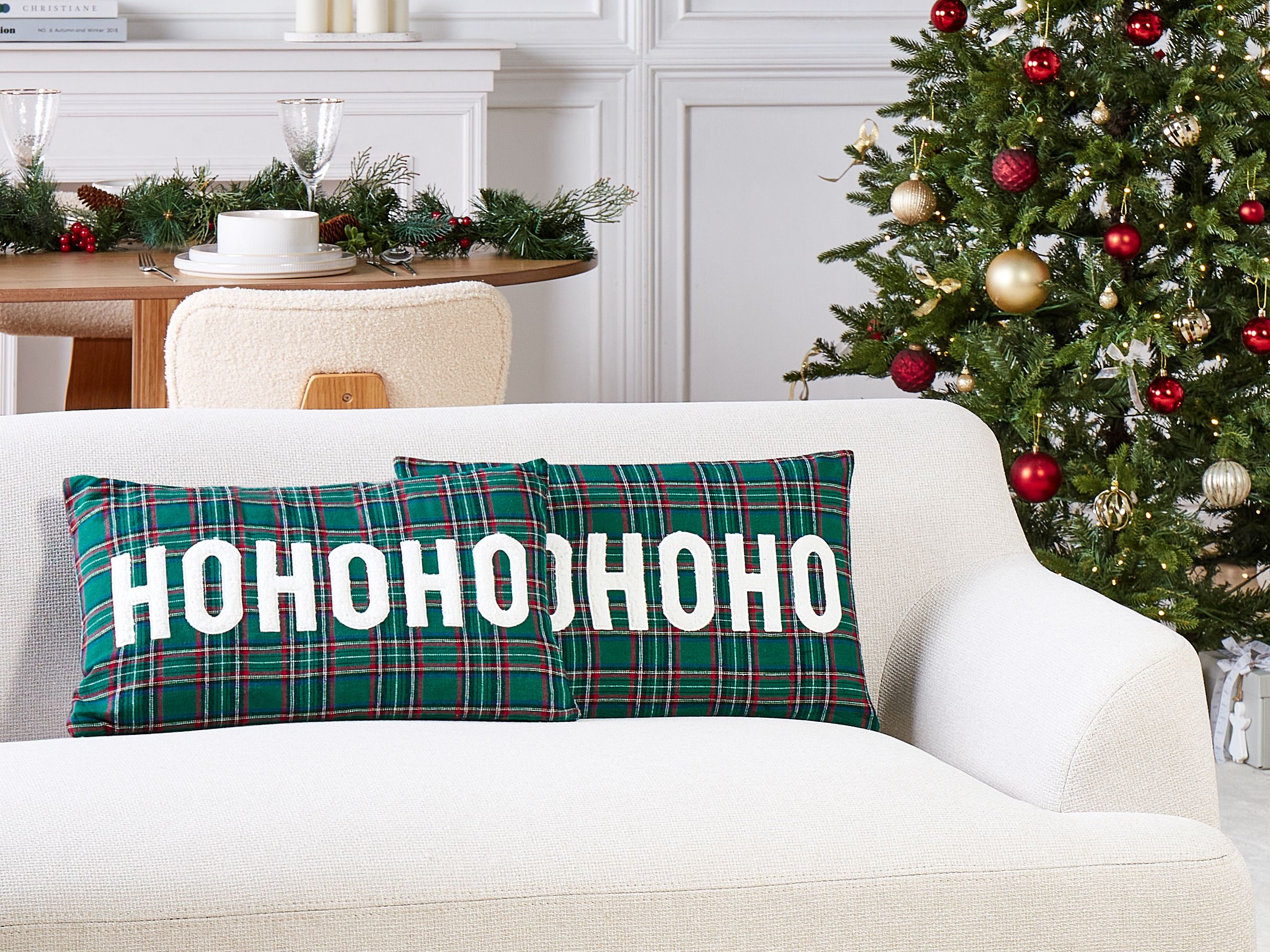 Set of 2 Decorative Cushions JOYCANDY 30 x 50 cm Green Christmas Motif