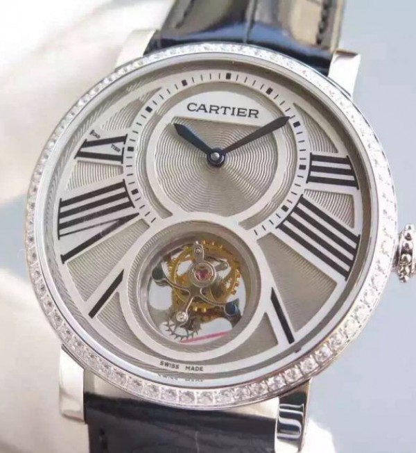 Replica Cartier Rotonde De Cartier Tourbillon SS Diamonds Bezel - Top club