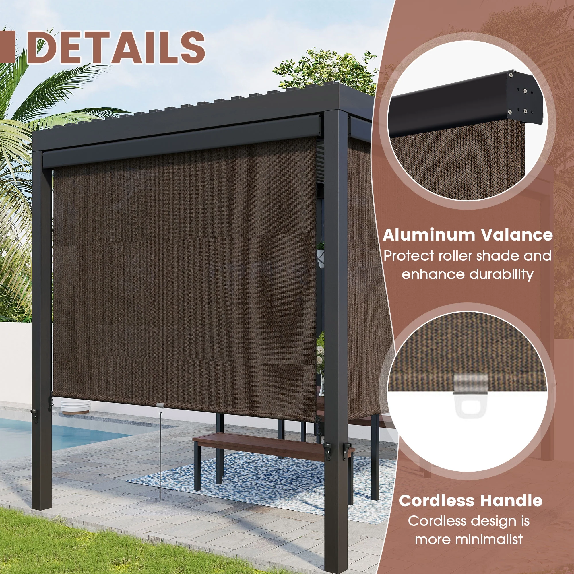 Vicllax Outdoor Patio Blinds Sun Shades Spring Roller Shade with Valance for Patio, Gray, 8'Wx8'H - Image 18
