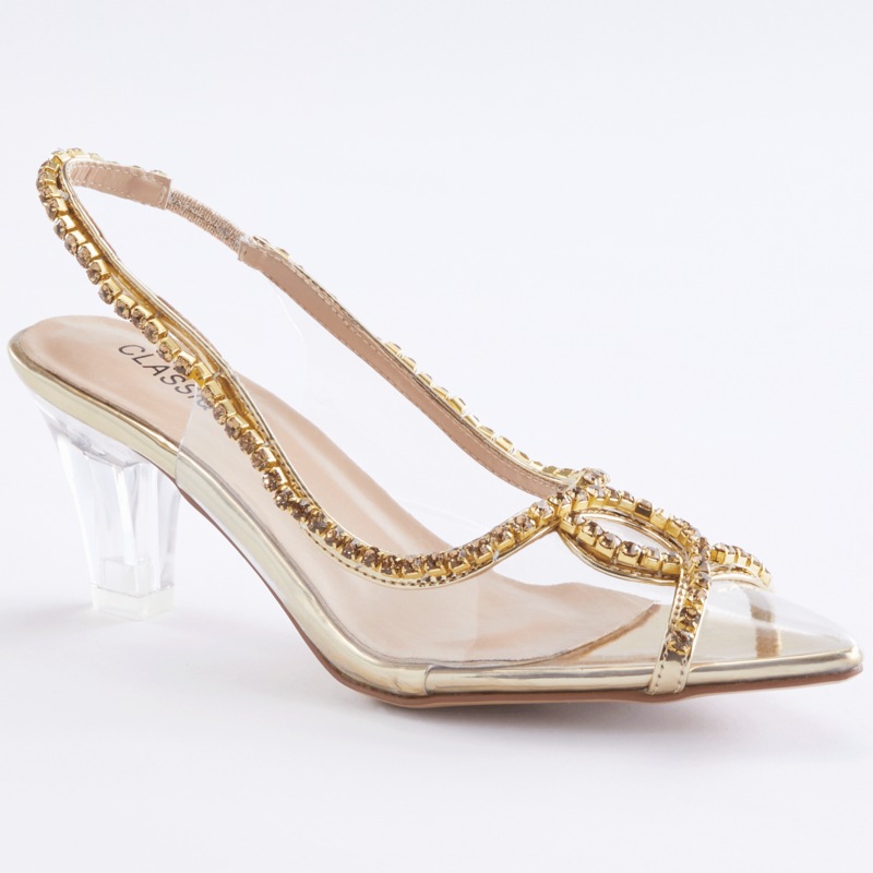 Classique Rhinestone Clear Lucite Pump for Women with Slingback Styling - MIDNIGHT VELVET CATALOG