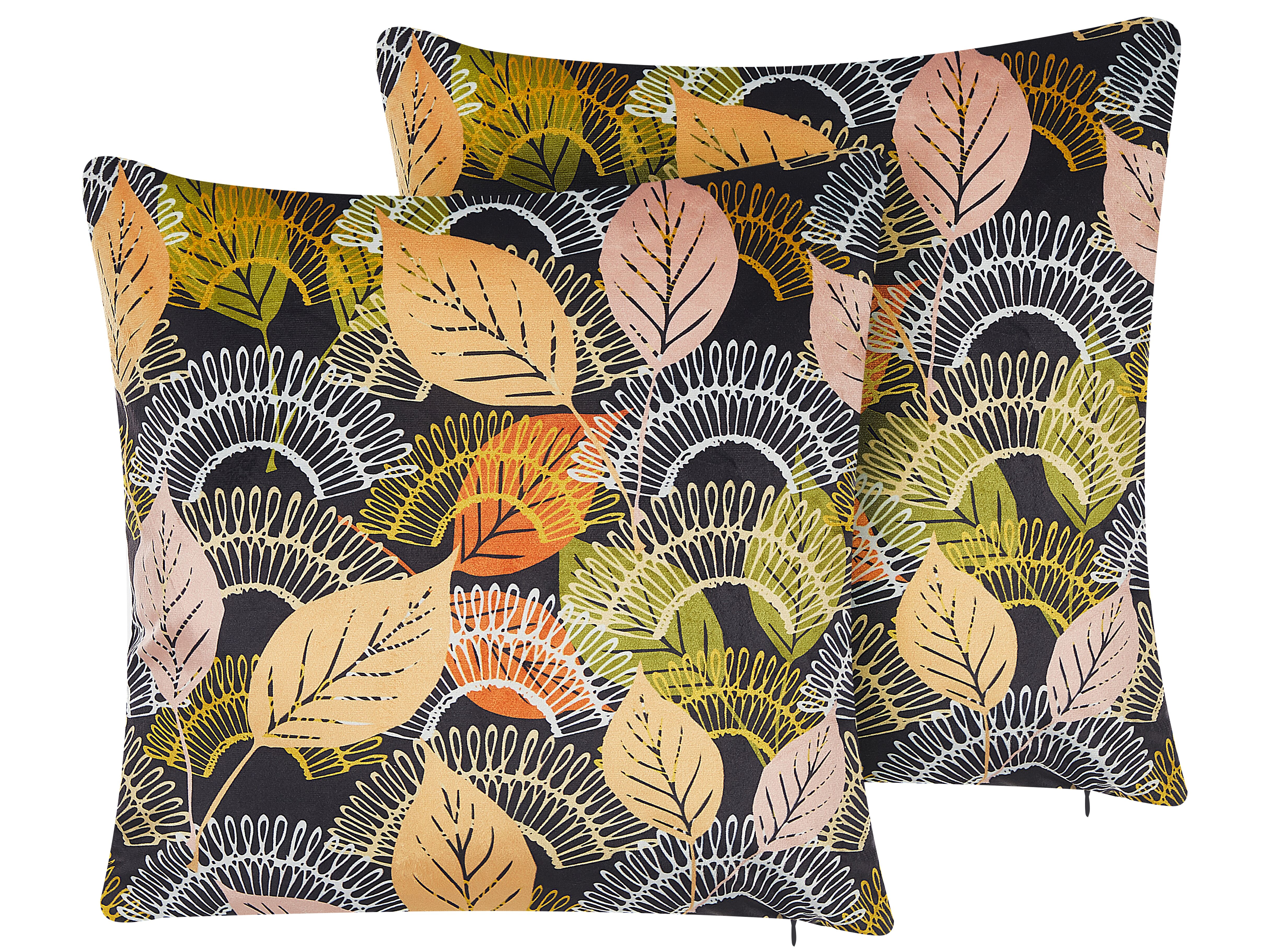 Set of 2 Decorative Cushions LAGURUS Velvet 45 x 45 cm Multicolour Plant Pattern