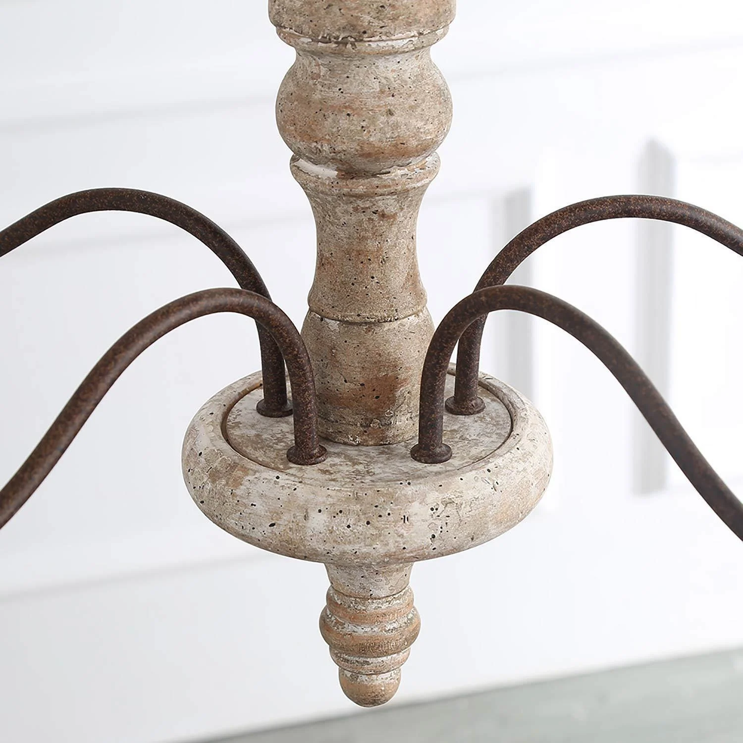 LNC 6-Light French Country Distressed Off-White Handmade Wood and Metal Candle Shape Chandelier