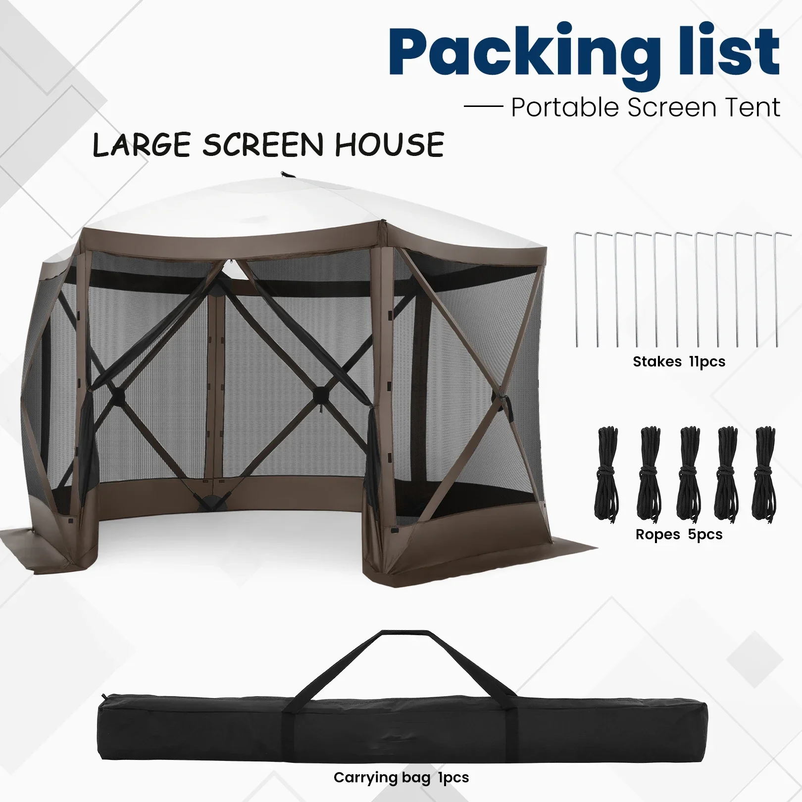 COBIZI 12'x12' Pop-up Gazebo Outdoor Camping Tent with 6 Sides Mosquito Netting, Waterproof, UV Resistant, Portable Screen House Room, Easy Set-up Party Tent with Carry bag, Ground Spike, Brown - Image 14