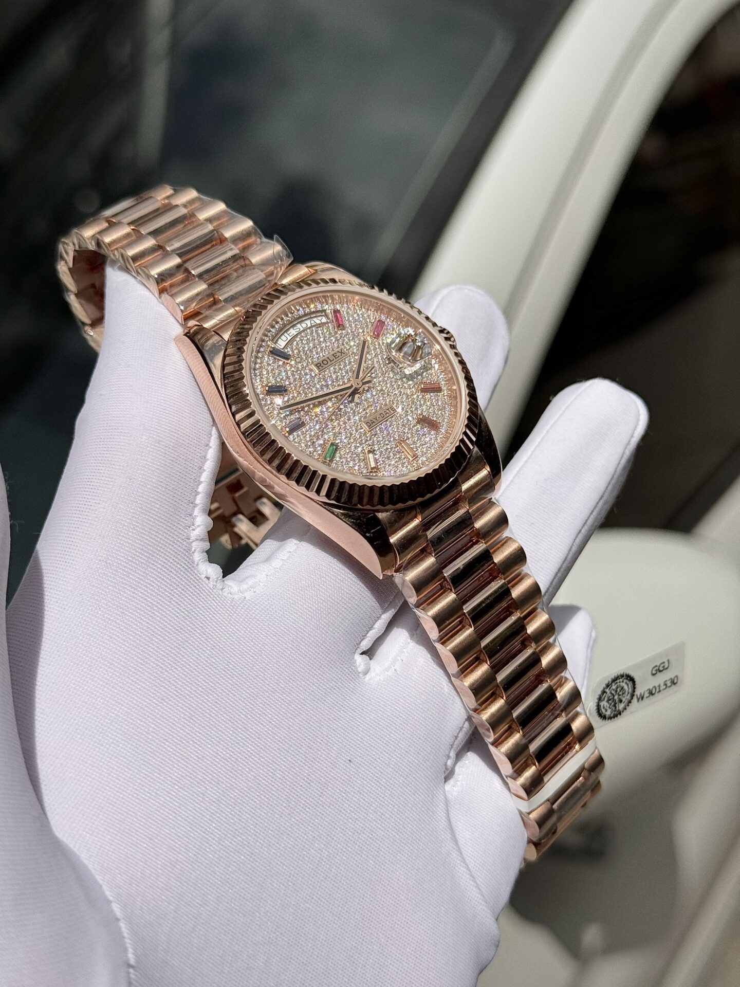 Rolex Day-Date Gold Wrapped Replica Watch With Moissanite Full DIal GM V2 40mm - Elite Watch Atelier