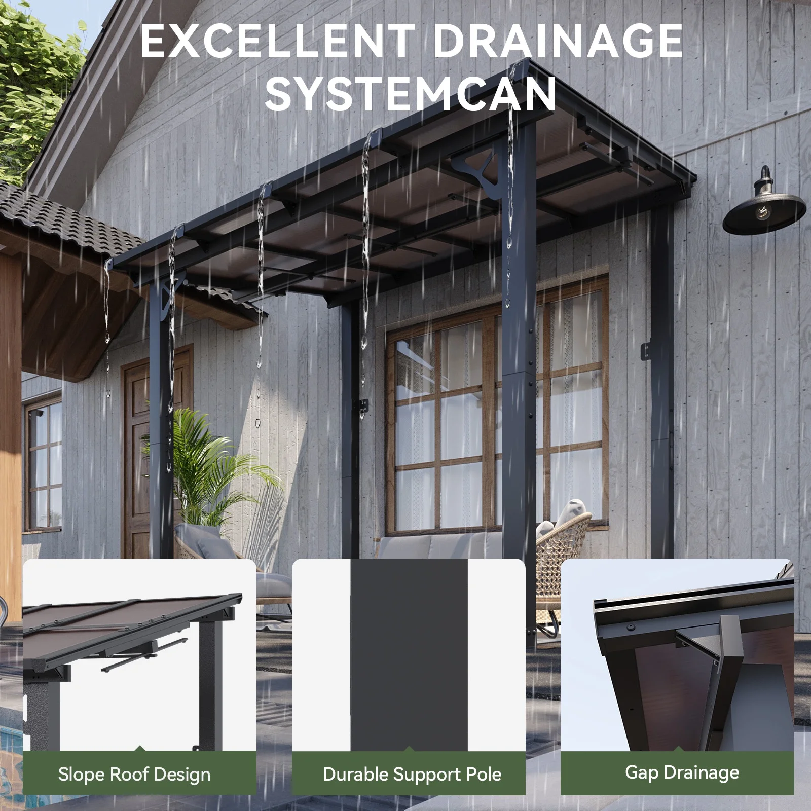 Aoxun 8' x 5' Gazebo for Patio, Gazebo Pergola with Sloped Roof, Grill Gazebo Large Wall-Mounted Heavy Duty Awnings, for Backyard, Deck, Patio - Image 24