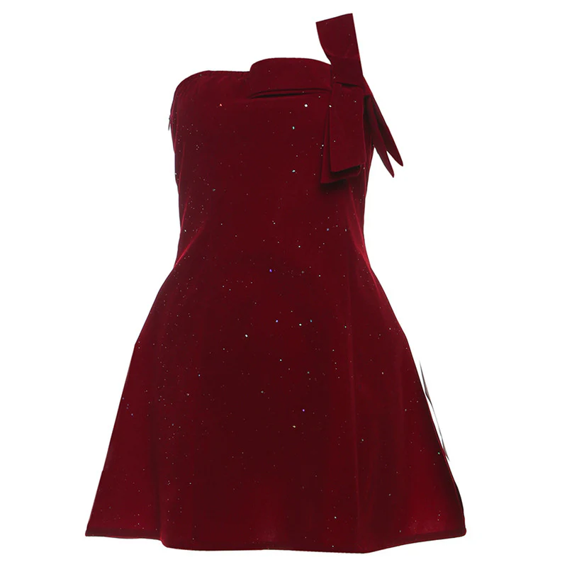 Winter Sexy Slim Fit Backless Tube Top Bowknot Short Dress Solid Color Zipper Sequ Dress - AZJHJ