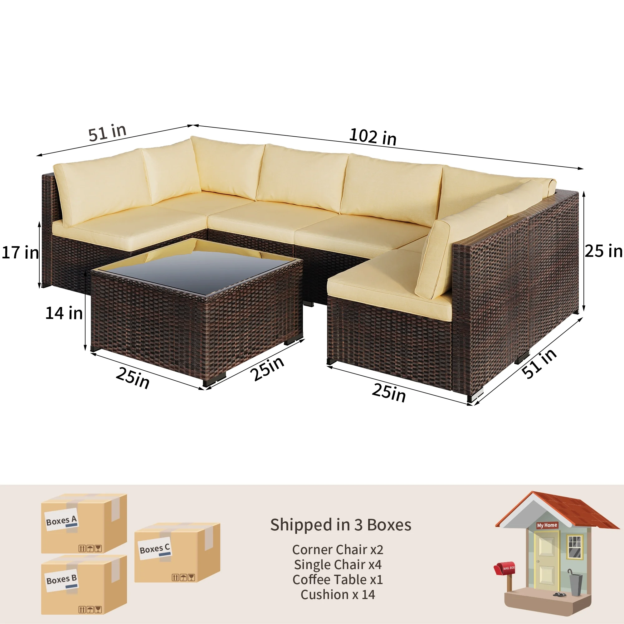 Patio Furniture Set Clearance, Lofka 5 Pieces Patio Conversation Set with Sofas and Tempered Glass Coffee Table for Outdoor Garden Gray - Image 15