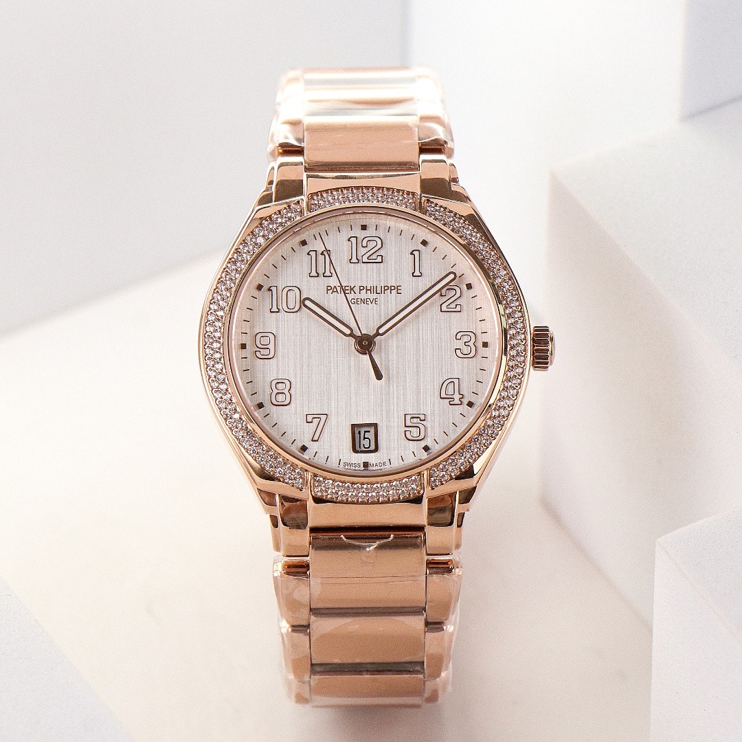 Fake Diamond Watch Replica Patek Philippe Twenty~4 Ladies Rose Gold Silver Dial 7300/1200R-010(1:1 replica) - Top club