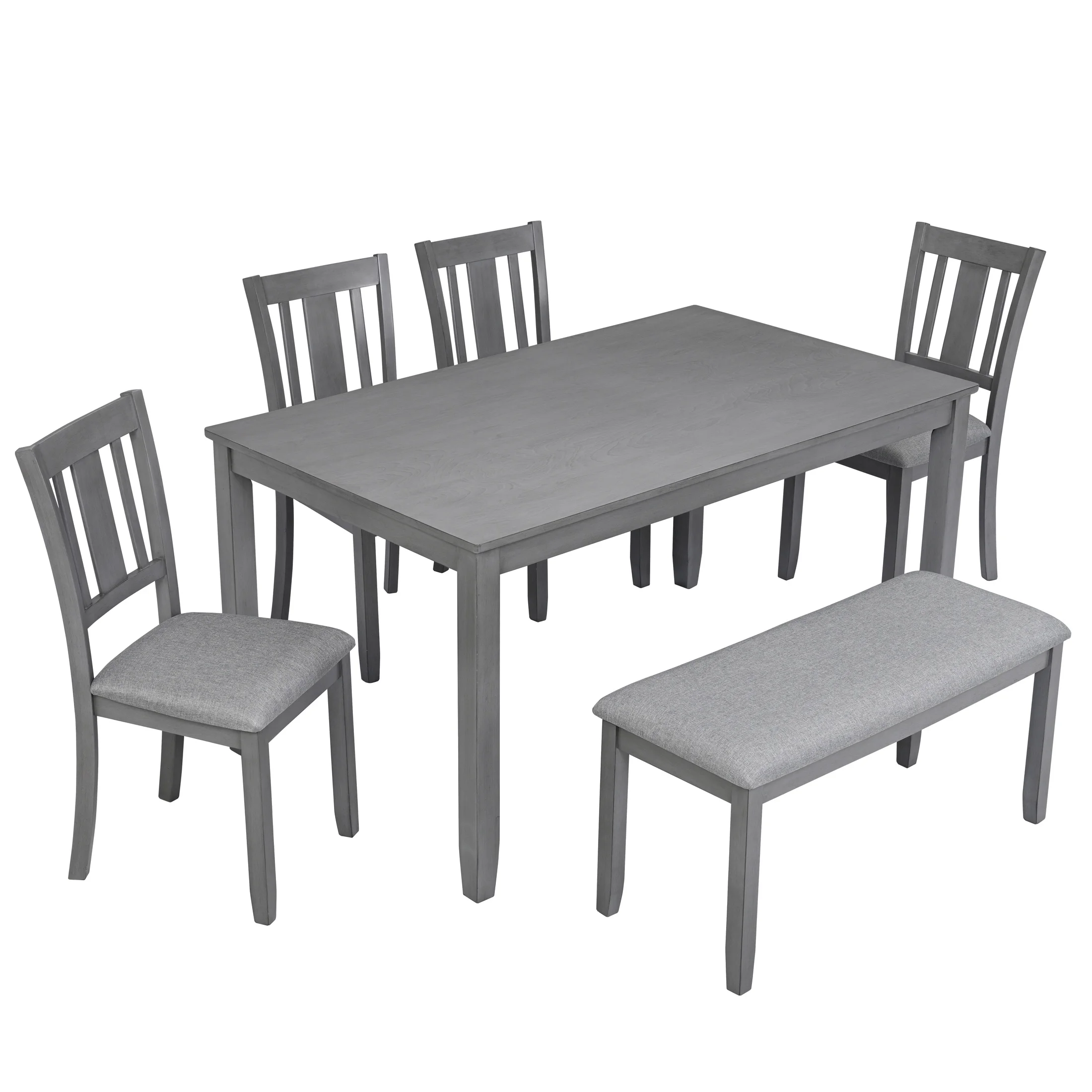 Dining Room Set, LEGAHOME 6 Piece Dining Sets with Bench and Chairs, Solid Wood Kitchen Dining Table Set for 6 with Upholstered Chairs, Gray - Image 13