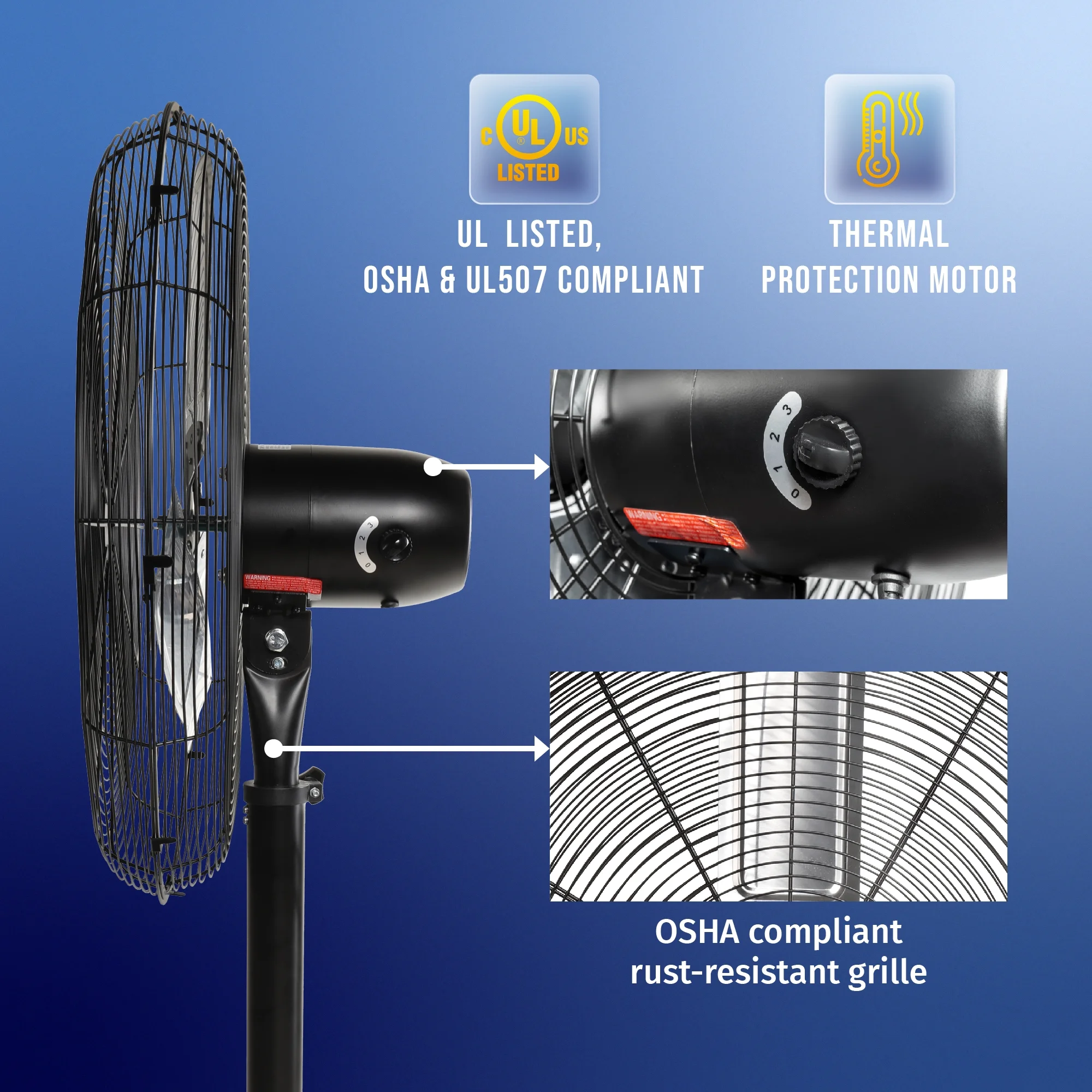 Tornado - 20 Inch High Velocity Metal Oscillating Pedestal Fan - Commercial, Industrial Use Water-Resistant - Image 45