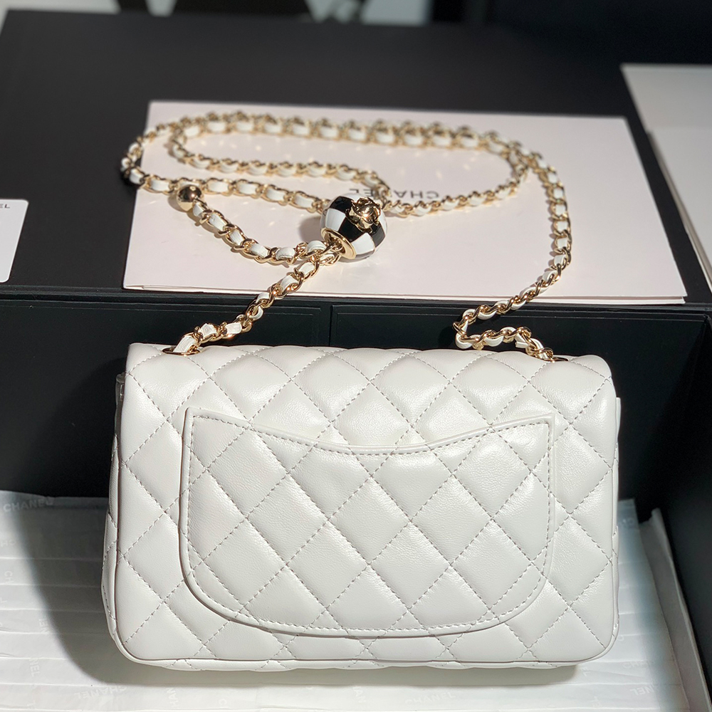 Chanel Classic Flag Bag Pearl Crush Mini Square Flap Bag White   Light Gold Hardware1:1High-quality replica