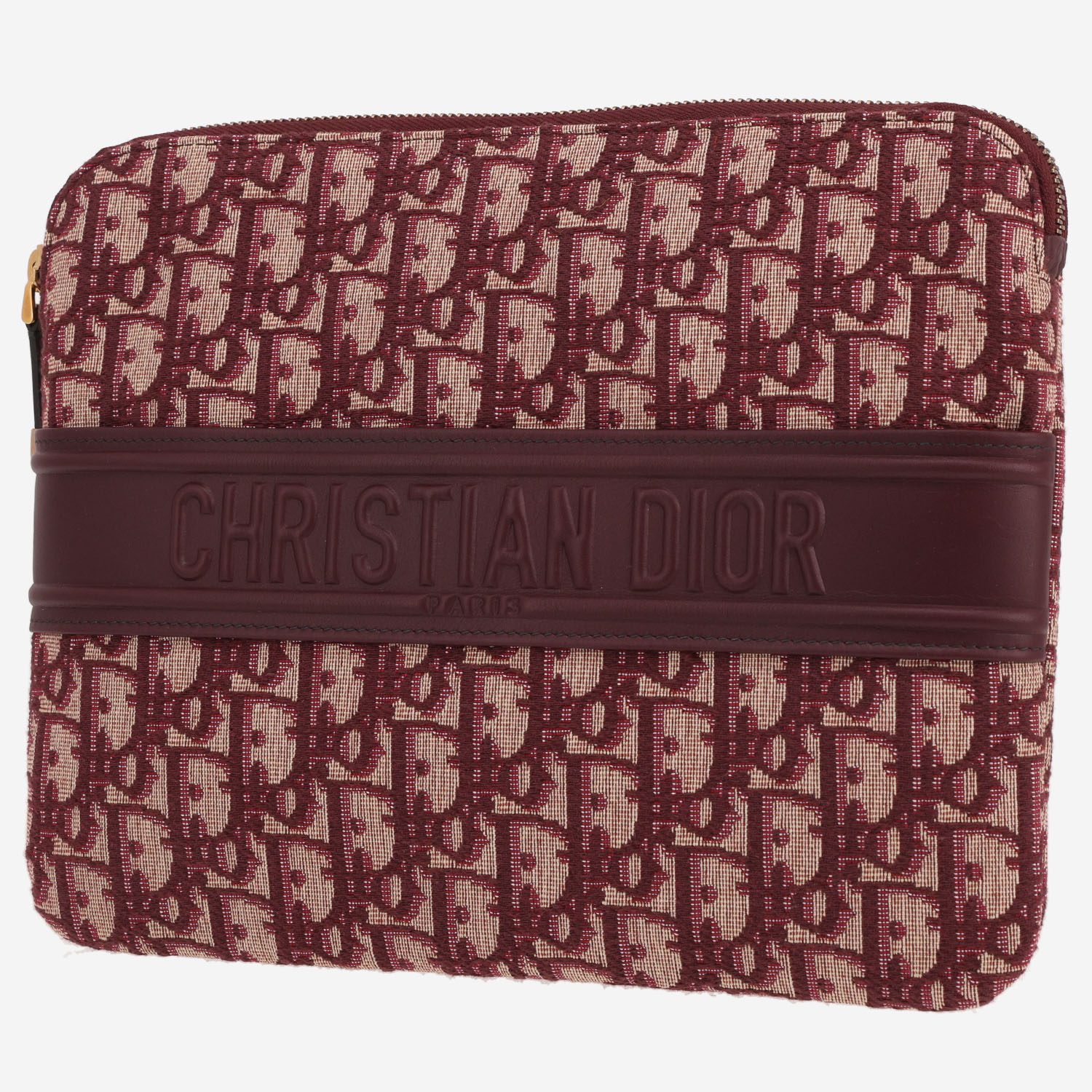 Dior Oblique pouch in burgundy and beige monogram canvas Oblique and burgundy leather1:1High-quality replica