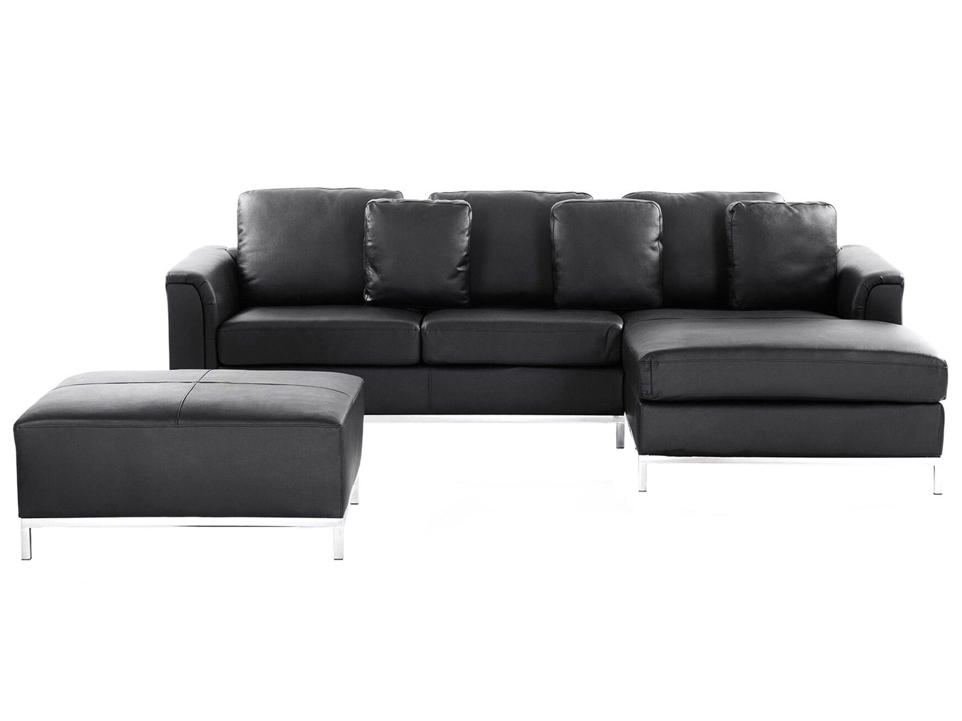 Corner Sofa 5 Seater OSLO Leather Black with Ottoman Left Hand