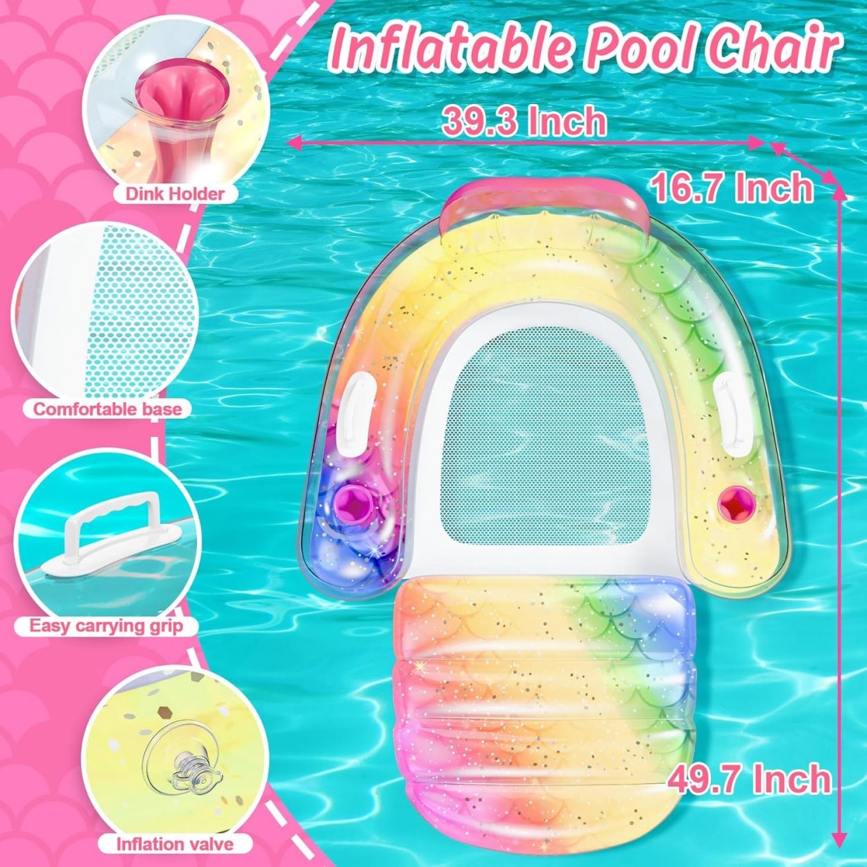 Portable PVC Air Mattress Water Swimming Chair for Adults and Children with Headrest and Foot Holder for Pool and Hammock Use