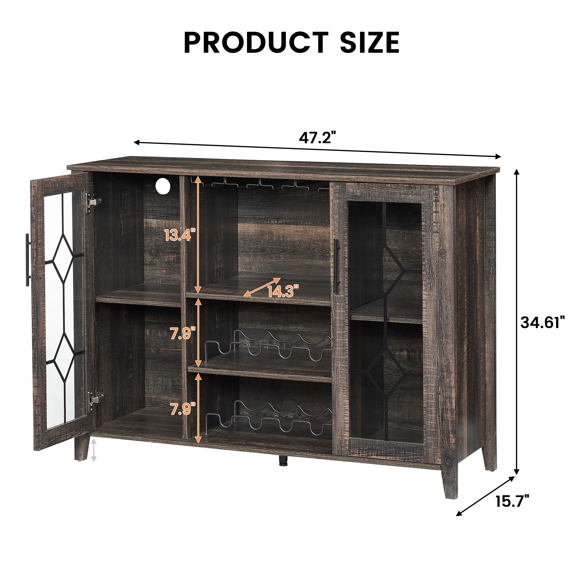 Garvee Farmhouse Wine Bar Cabinet with LED Lights, Coffee Bar Cabinet with Wine and Glasses Rack, Buffet Sideboard with Storage, Liquor Cabinet for Bar, Kitchen, Dining Room, Dark Oak