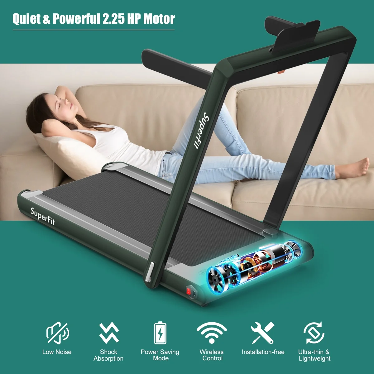 Gymax 2 in 1 Folding Treadmill 2.25HP Running Machine w/ Dual Display APP Control Black - Image 46