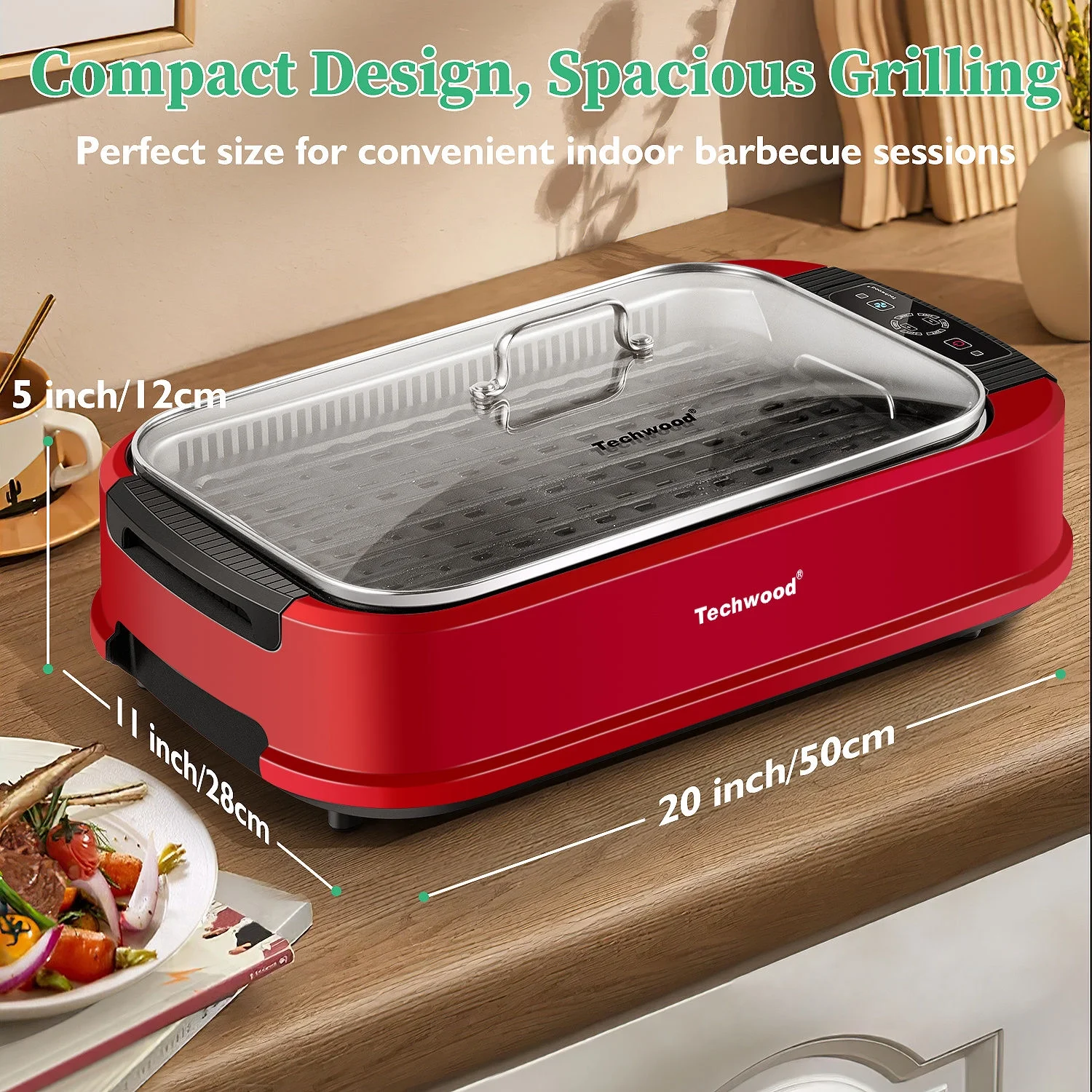 Techwood Indoor Smokeless Grill, 1500W, Black, Electric Portable Korean BBQ Grill with Tempered Glass Lid - Image 53