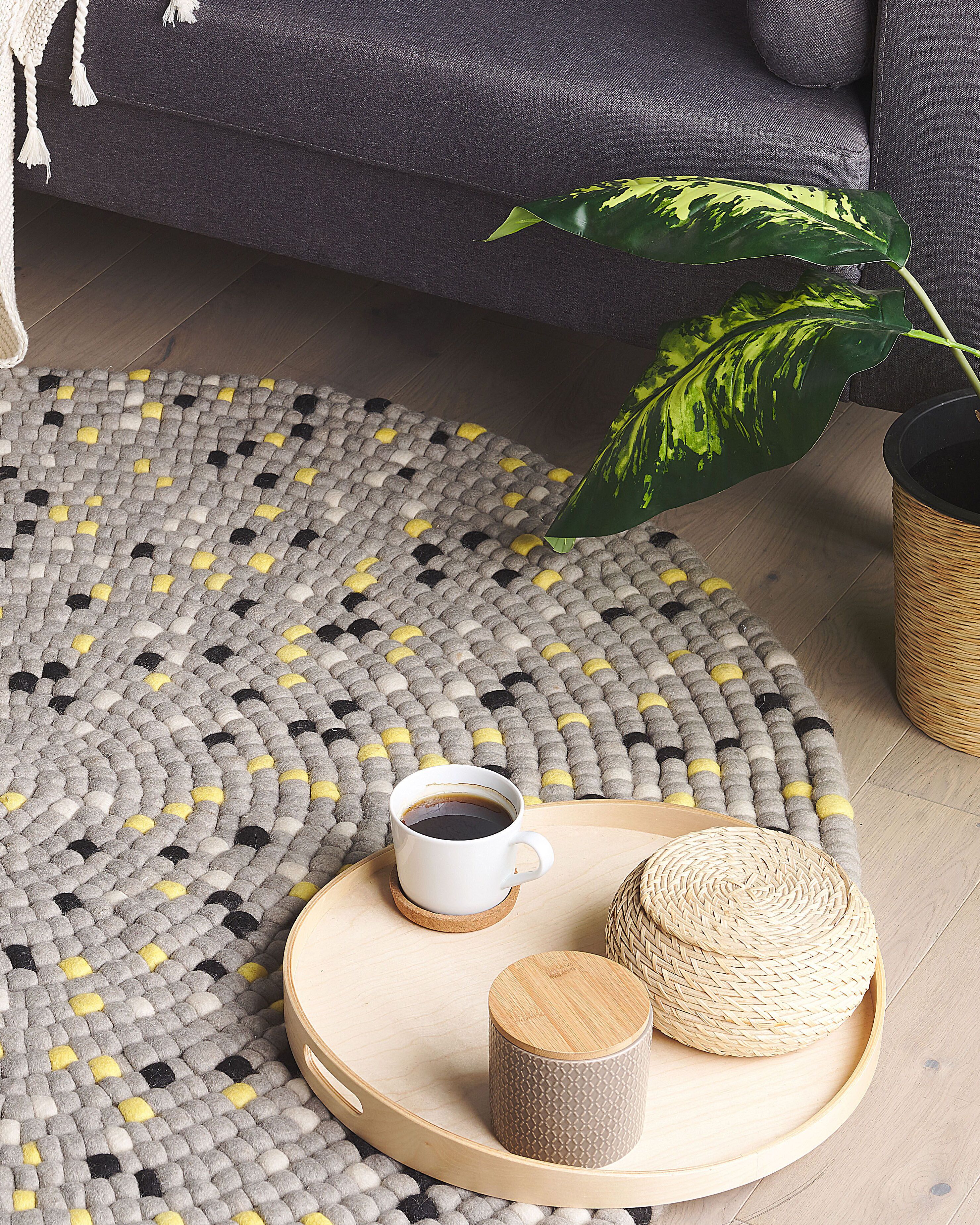Rug PENEK Light Grey ø 140 cm Wool
