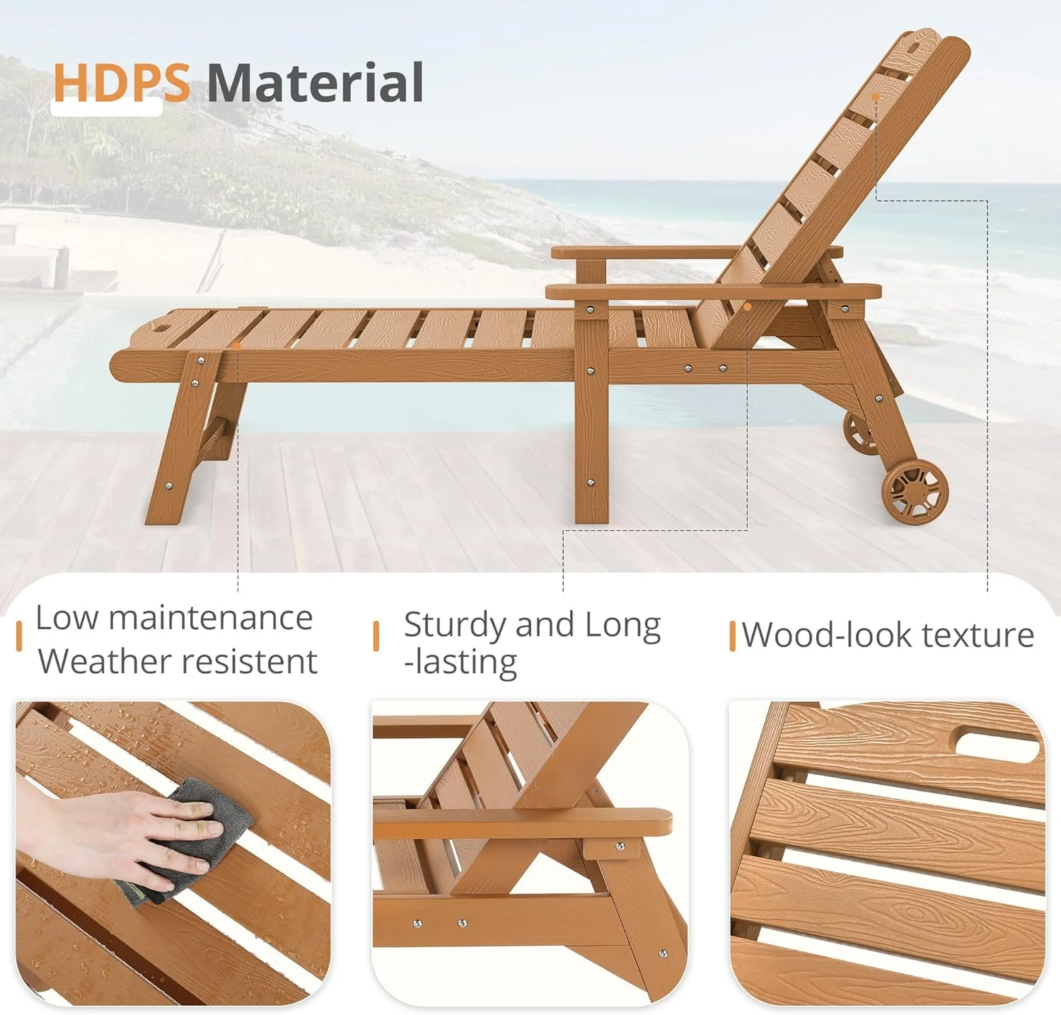 LUE BONA Outdoor Chaise Lounge Chairs Set Of 2, HDPS, 5-Position Adjustable - Image 7 LUE BONA Outdoor Chaise Lounge Chairs Set Of 2, HDPS, 5-Position Adjustable - Image 7