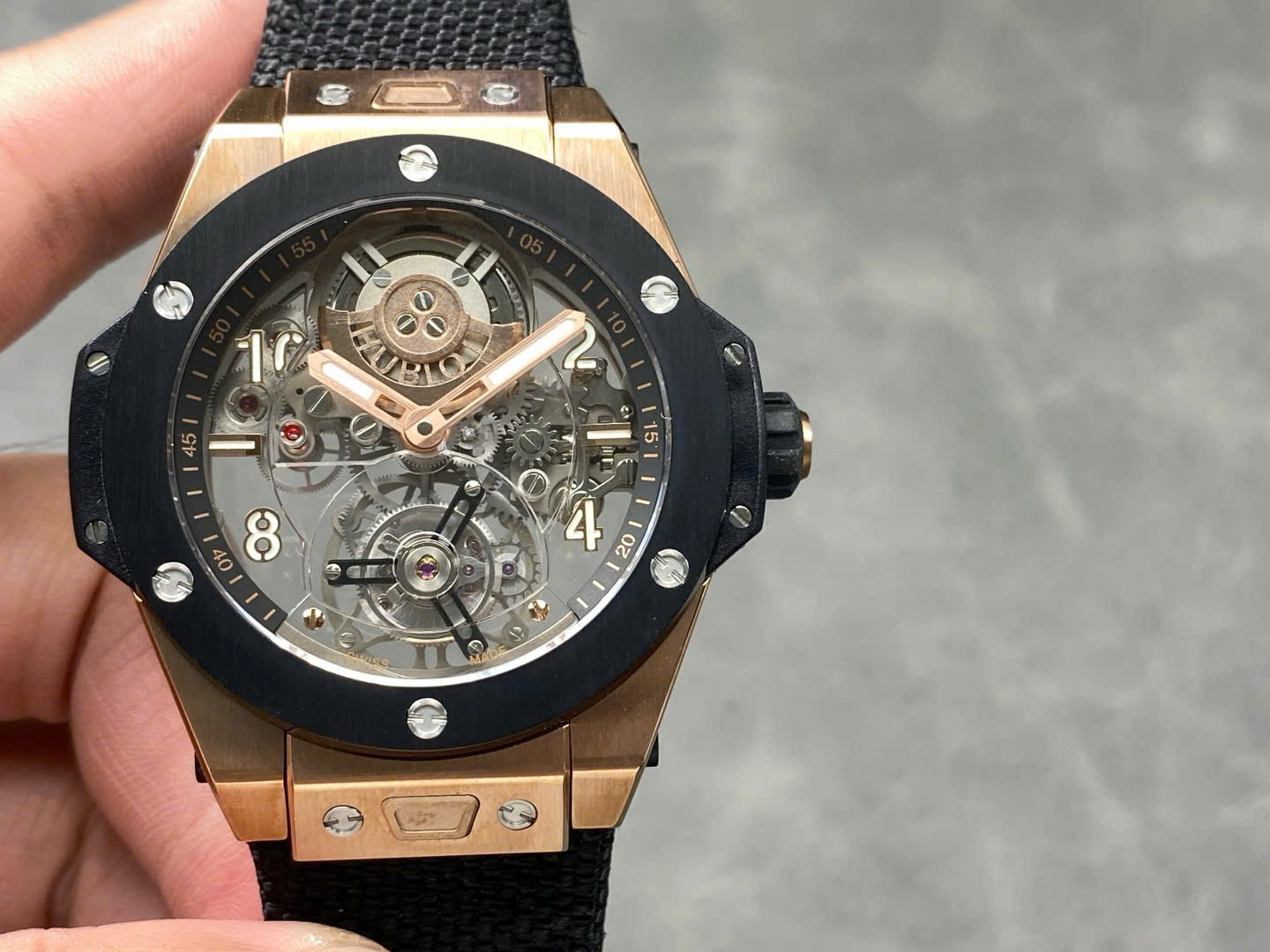 Hublot Big Bang Tourbillon Skeleton Dial Best Replica Watches Fabric Strap 45mm - Elite Watch Atelier