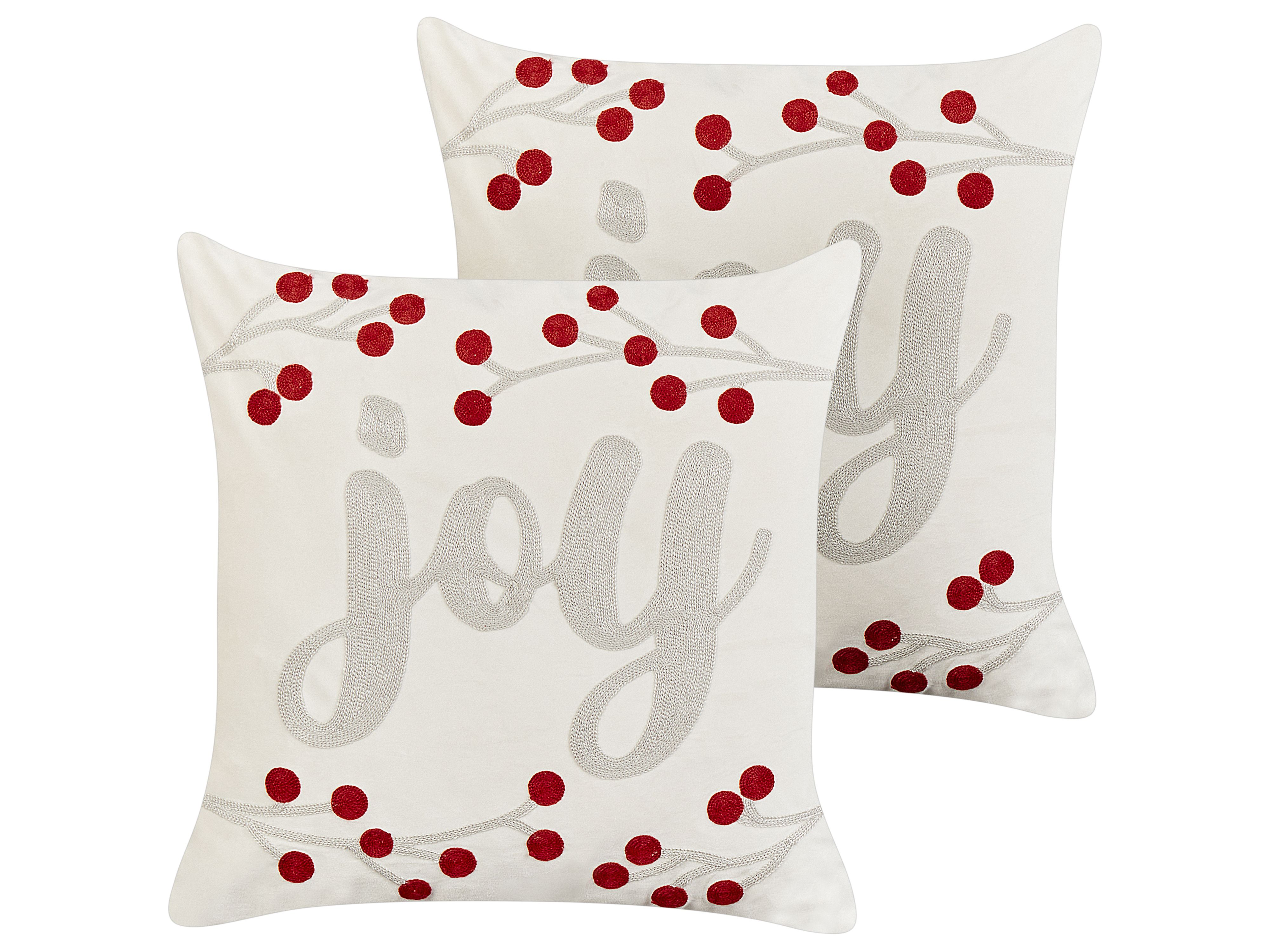 Set of 2 Decorative Cushions PRALINE Velvet 45 x 45 cm White Christmas Motif