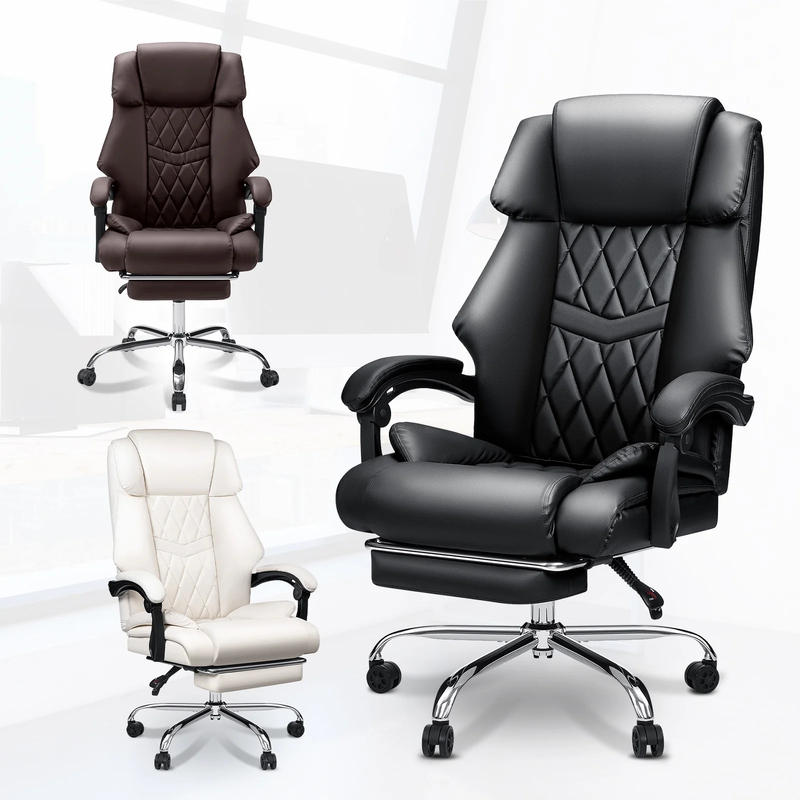 Hoffree Executive Office Chair Big and Tall Office Chair with Footrest Reclining Leather Chair High Back Ergonomic Computer Desk Chair with Lumbar Back Support for Home Office 500lbs, Black - Image 4