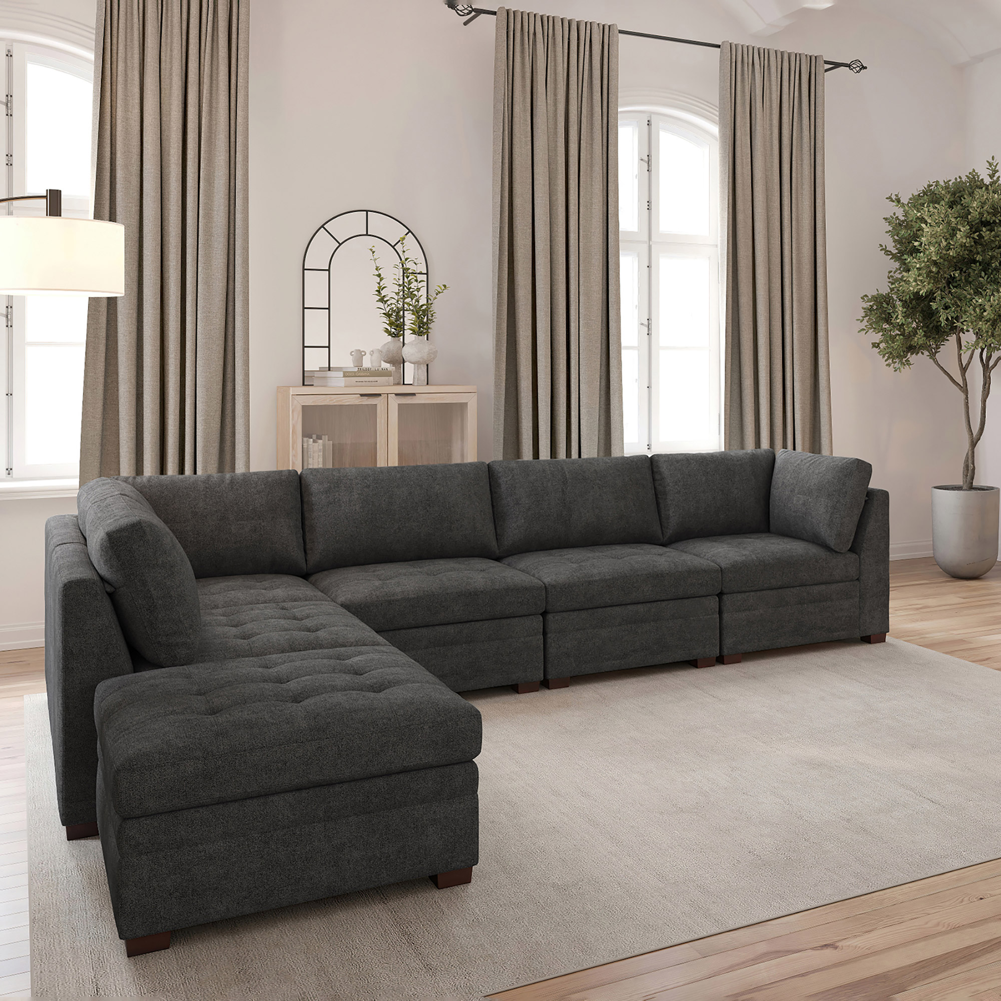 Thomasville Tisdale Modular Sectional 6-piece Dark Gray with Storage Ottoman - Image 3