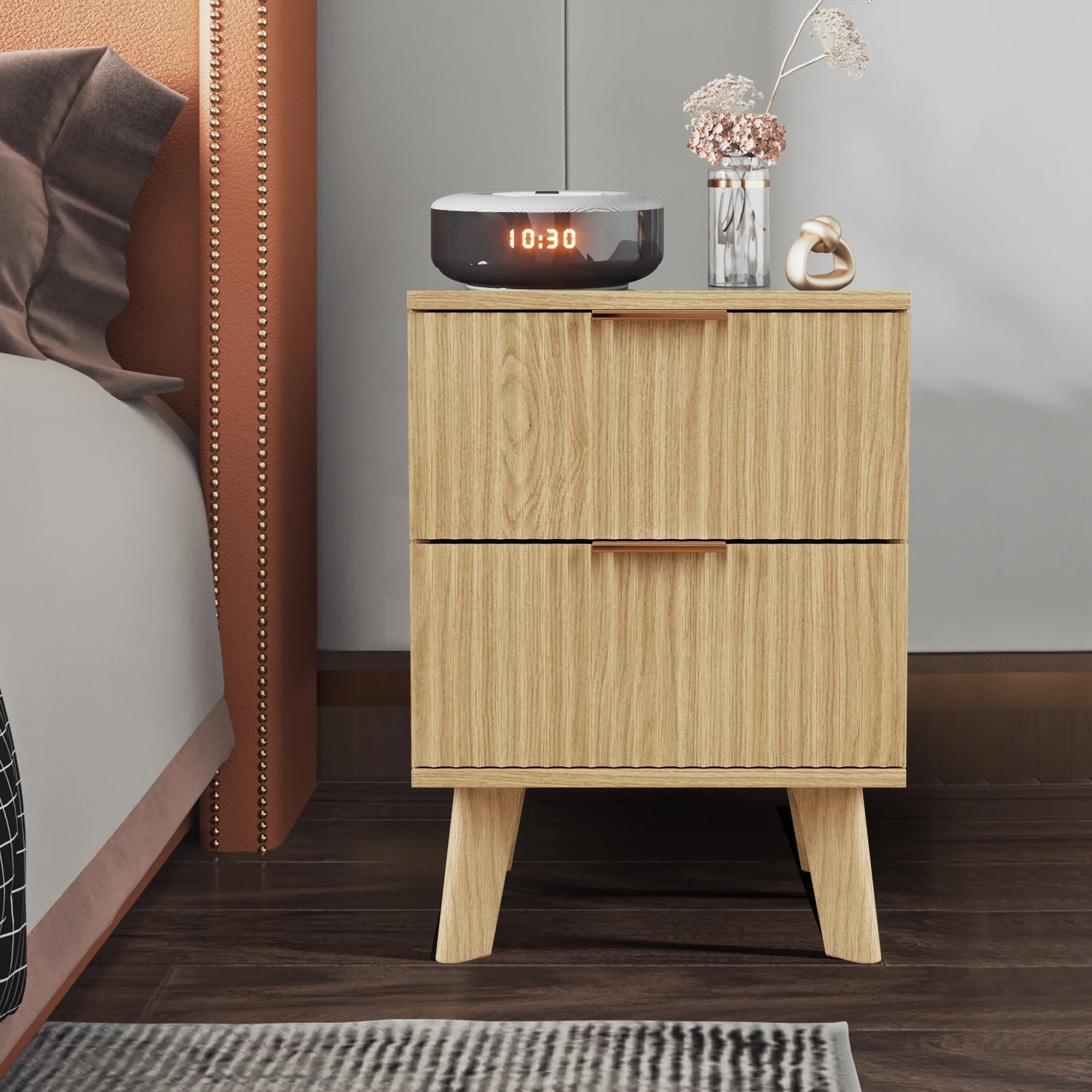 YOCWO Fluted Nightstand for Bedroom Set of 2 , Wood Bedside Table Set of 2 with Drawers, Black - Image 121