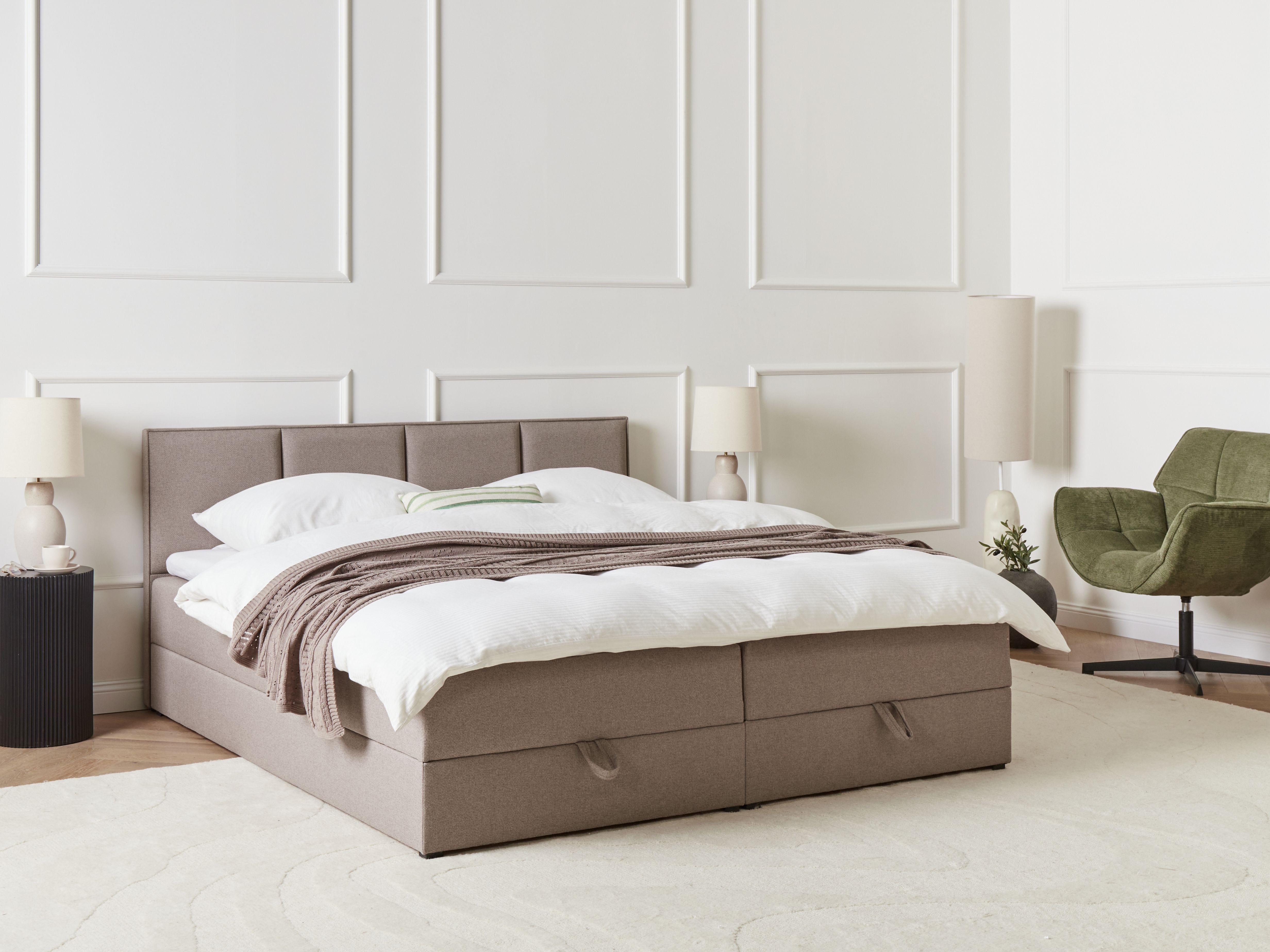 Divan Bed with Storage Fabric BARONET 180 x 200 cm (EU Super King) Taupe