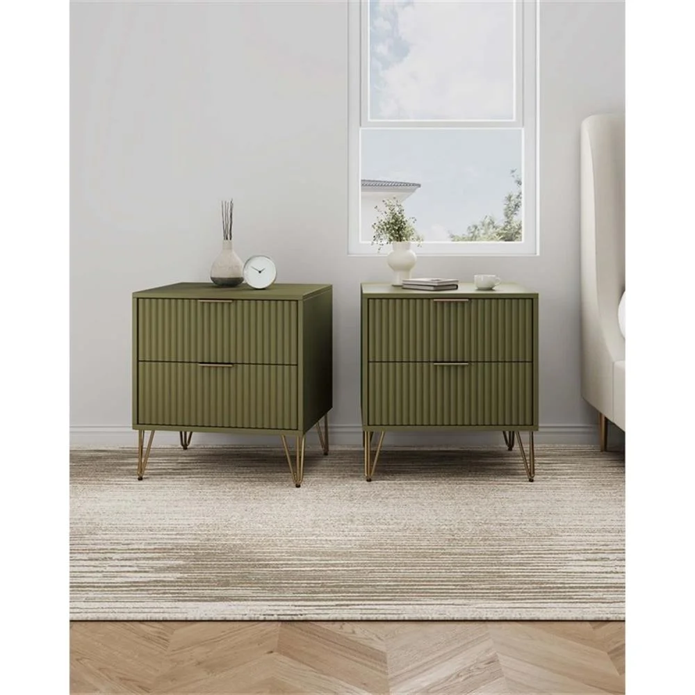 Pemberly Row Nightstand from Engineered Wood in Olive Green - Set of 2 - Image 2