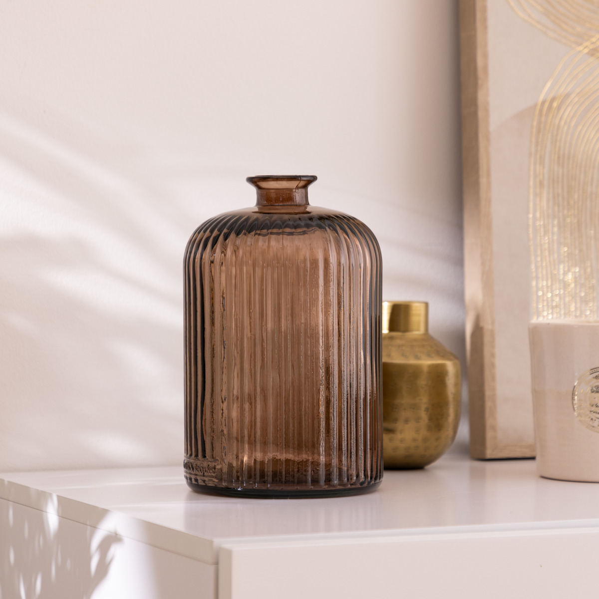 Vase "Luz" Recycled Glass, Brown, H.23 cm