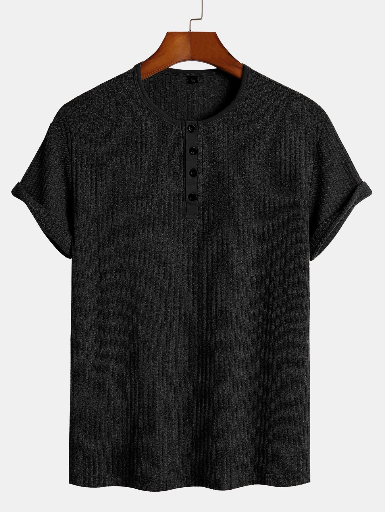 Muscle Fit Ribbed Henley Shirt