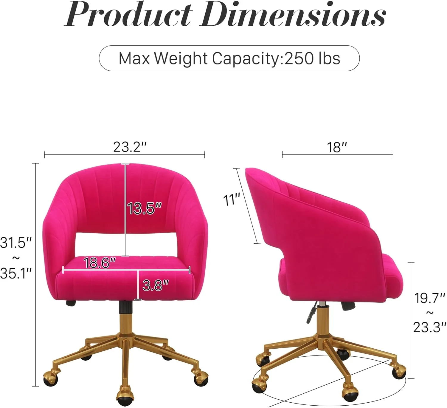Home Office Swivel Desk Chair, Modern Velvet Vanity Chair, Height Adjustable Armchair with Gold Base, Ergonomic Office Chair for Task Study Computer Room, Beige - Image 24