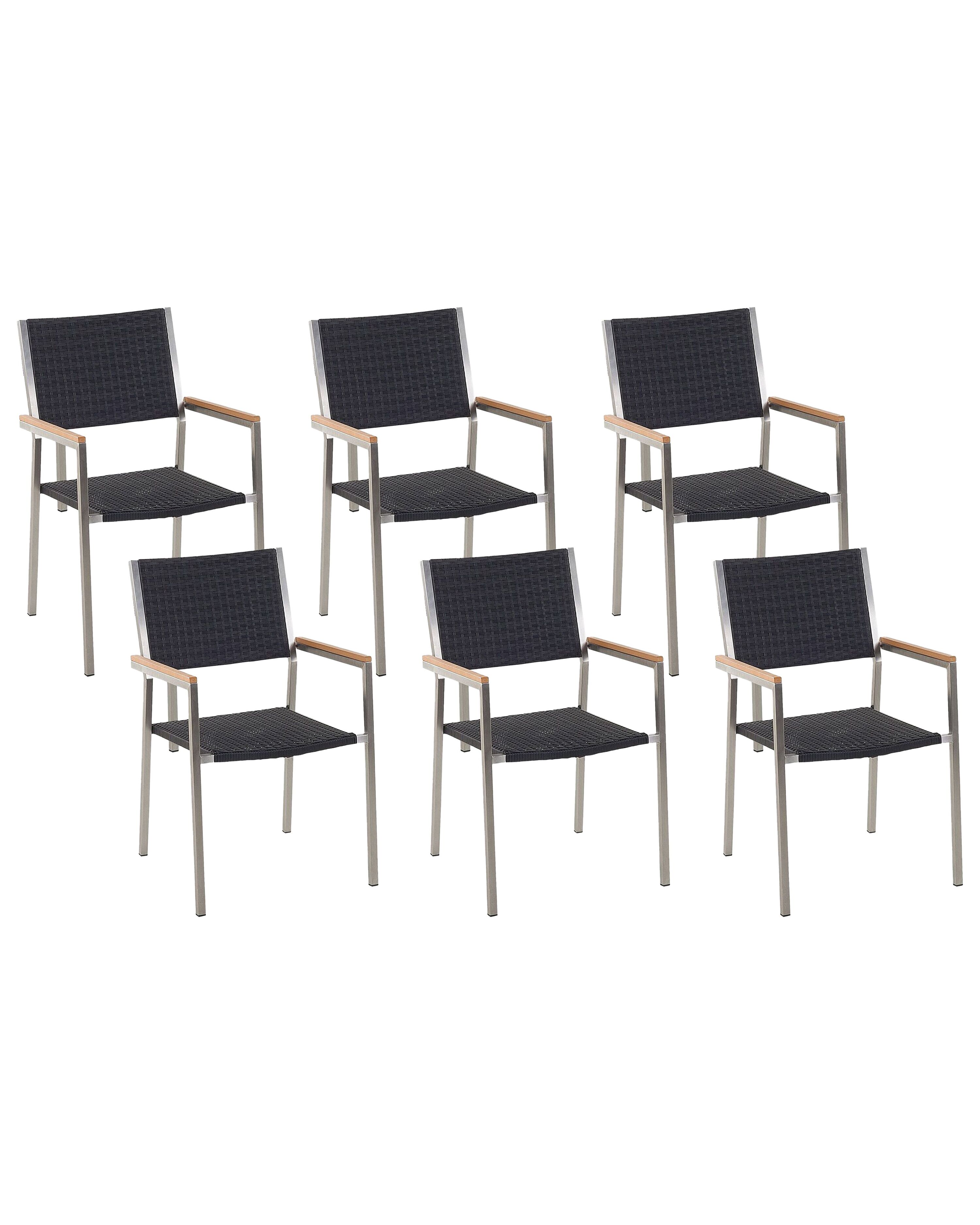 Set of 6 Garden Chairs GROSSETO PE Rattan Black
