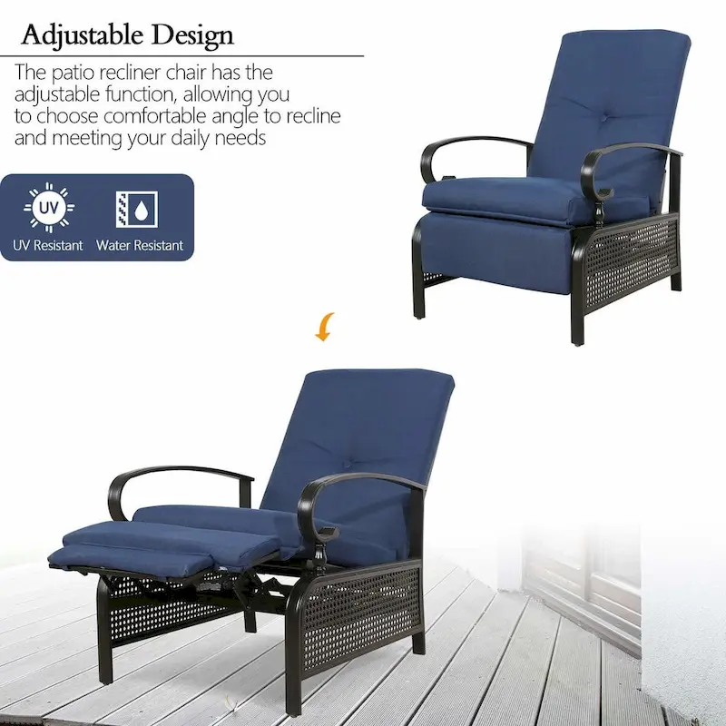 Adjustable Patio Recliner Lounge Chair With Cushion, 300 lbs - 38 (D) x 26.5 (W) x 38.5 (H) Inches - Image 21 Adjustable Patio Recliner Lounge Chair With Cushion, 300 lbs - 38 (D) x 26.5 (W) x 38.5 (H) Inches - Image 21