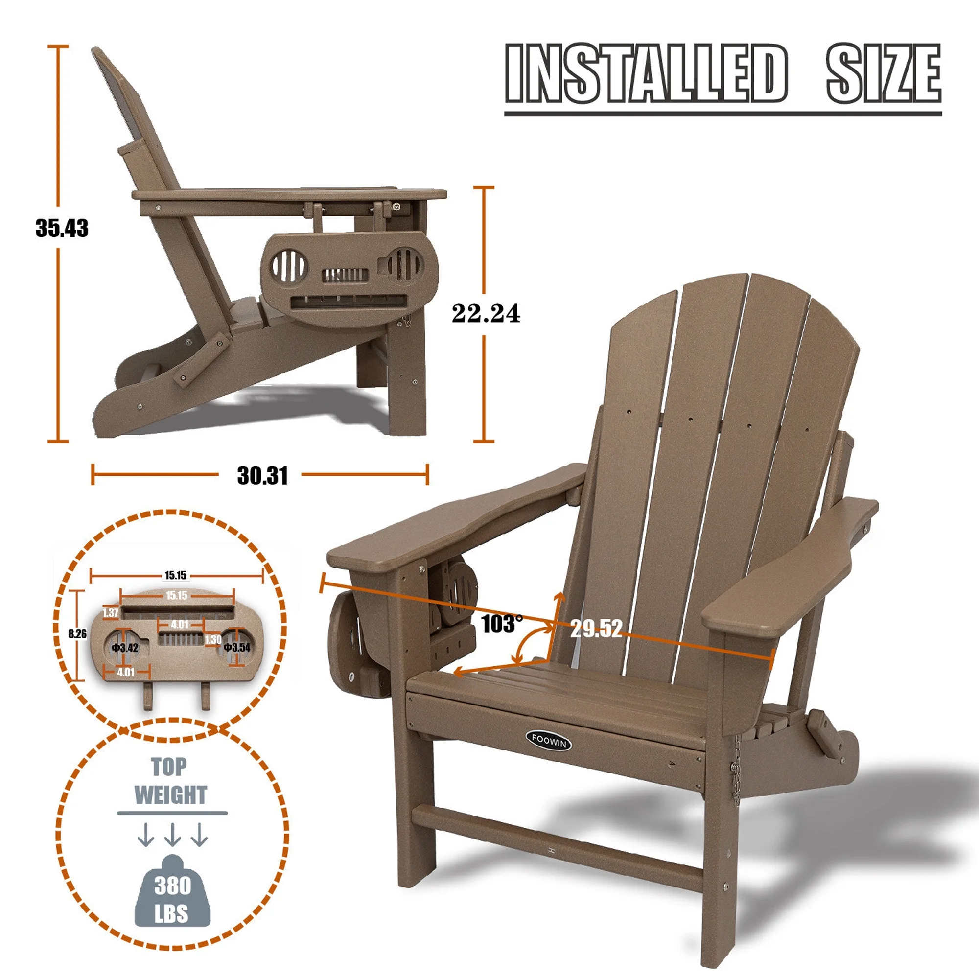 FOOWIN HDPE Plastic Adirondack Chairs Set of 4, Black - Image 106