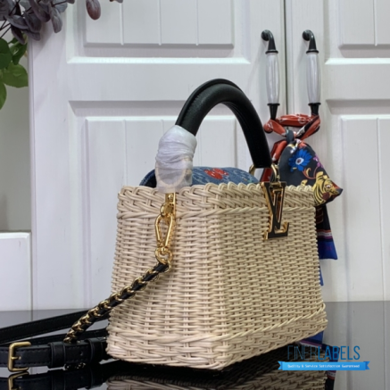 Woven Rattan Mini Handbag with Black Handle & Strap1:1High-quality replica