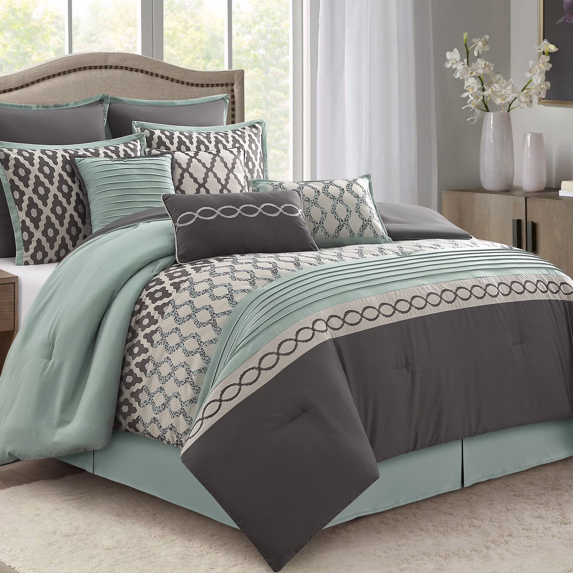 LANCO MODERN LIFESTYLE King Size Comforter Set, Burgundy, 10 Piece Bed in a Bag for All Seasons, Luxury Extreme Comfort Bedding Sets with Bedskirt, Pillow Shams, Euro Shams and Decor Pillows - Image 12