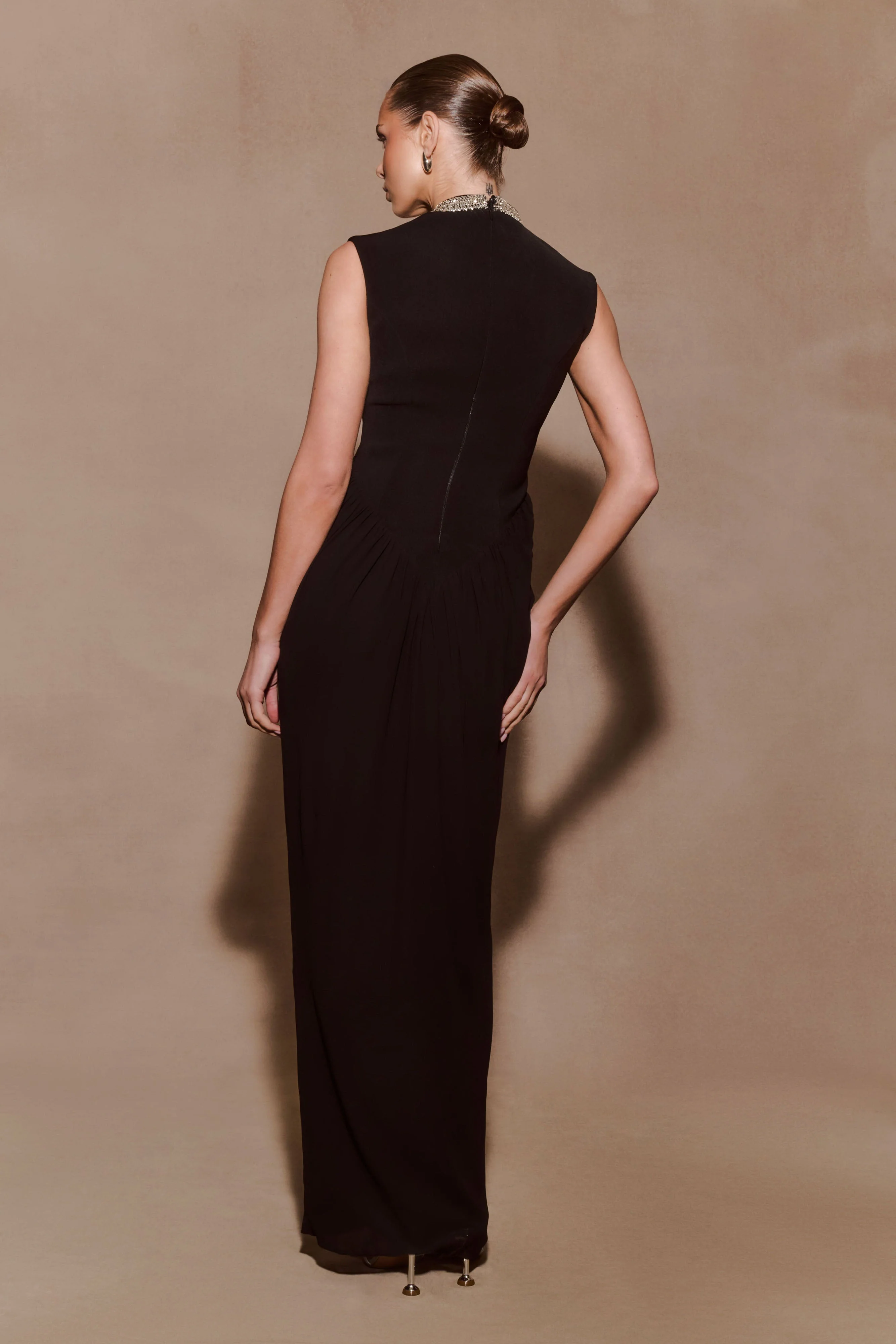 Elisa Diamante Neck Maxi Dress - Black