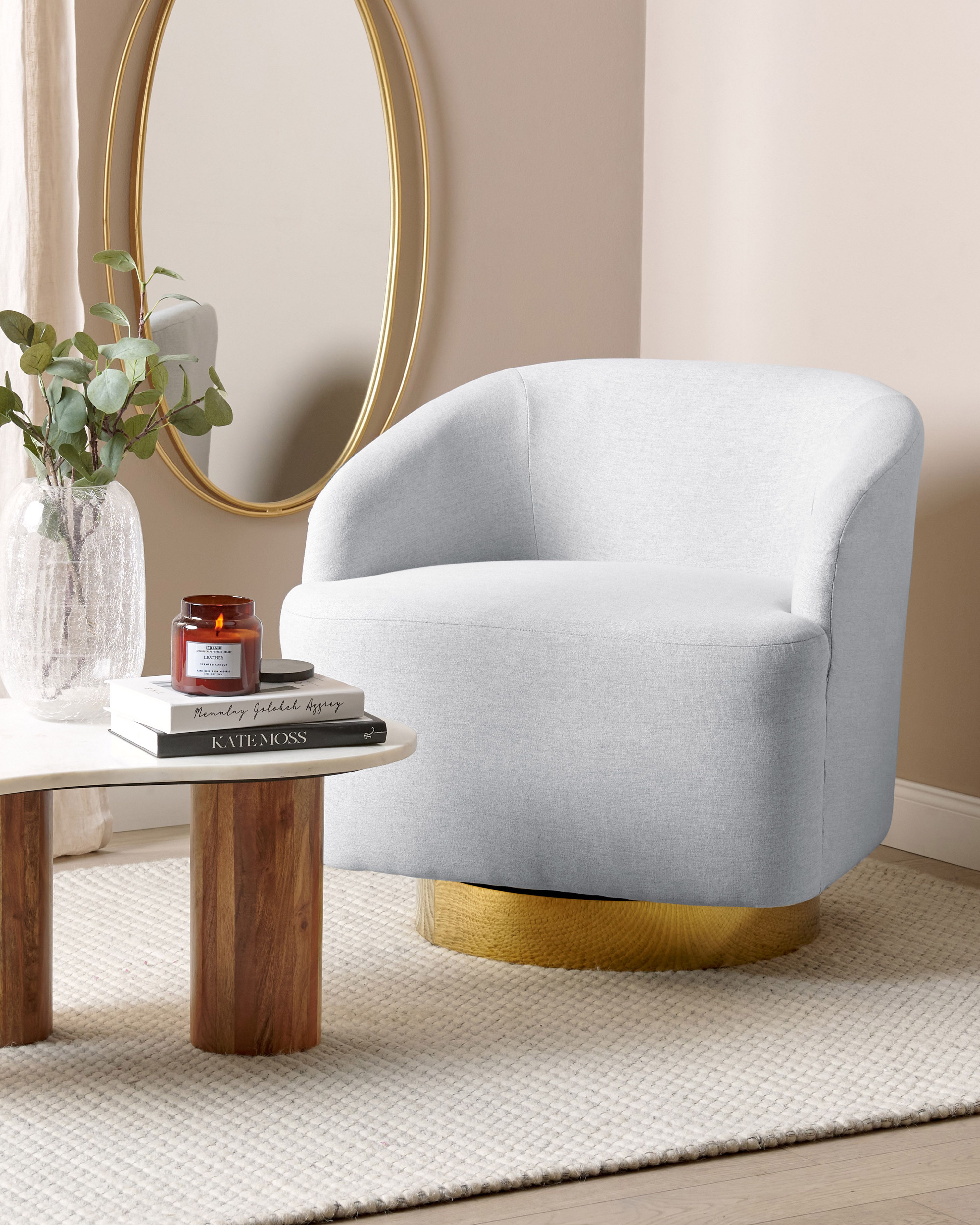 Swivel Armchair LAVIK Fabric Light Grey