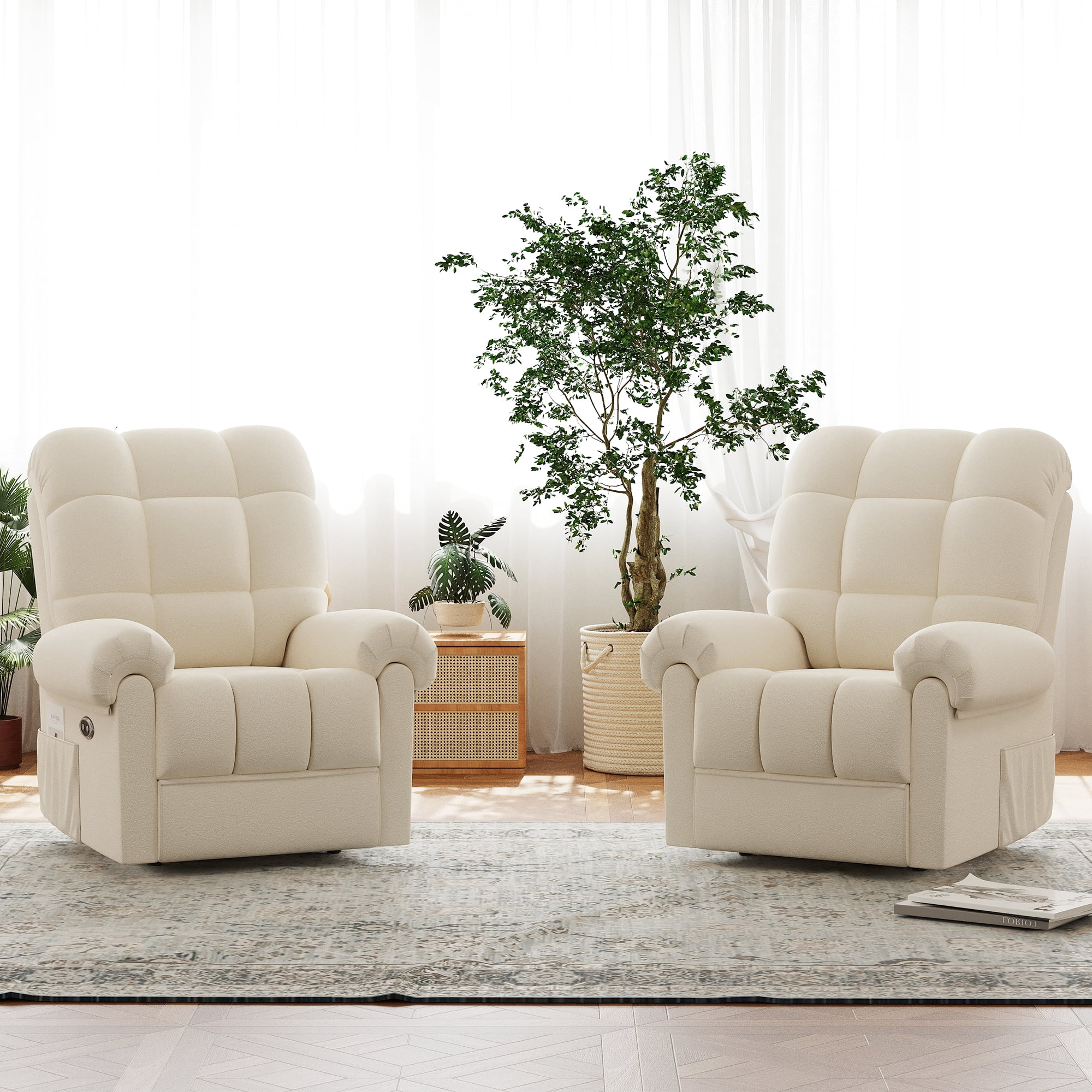 Power Recliner Chair,Electric Recline Sofa Chair for Adults with USB Port,Comfy Teddy Fleece Adjustable Cloud Sofa,Tool-Free Setup,Beige White - Image 15