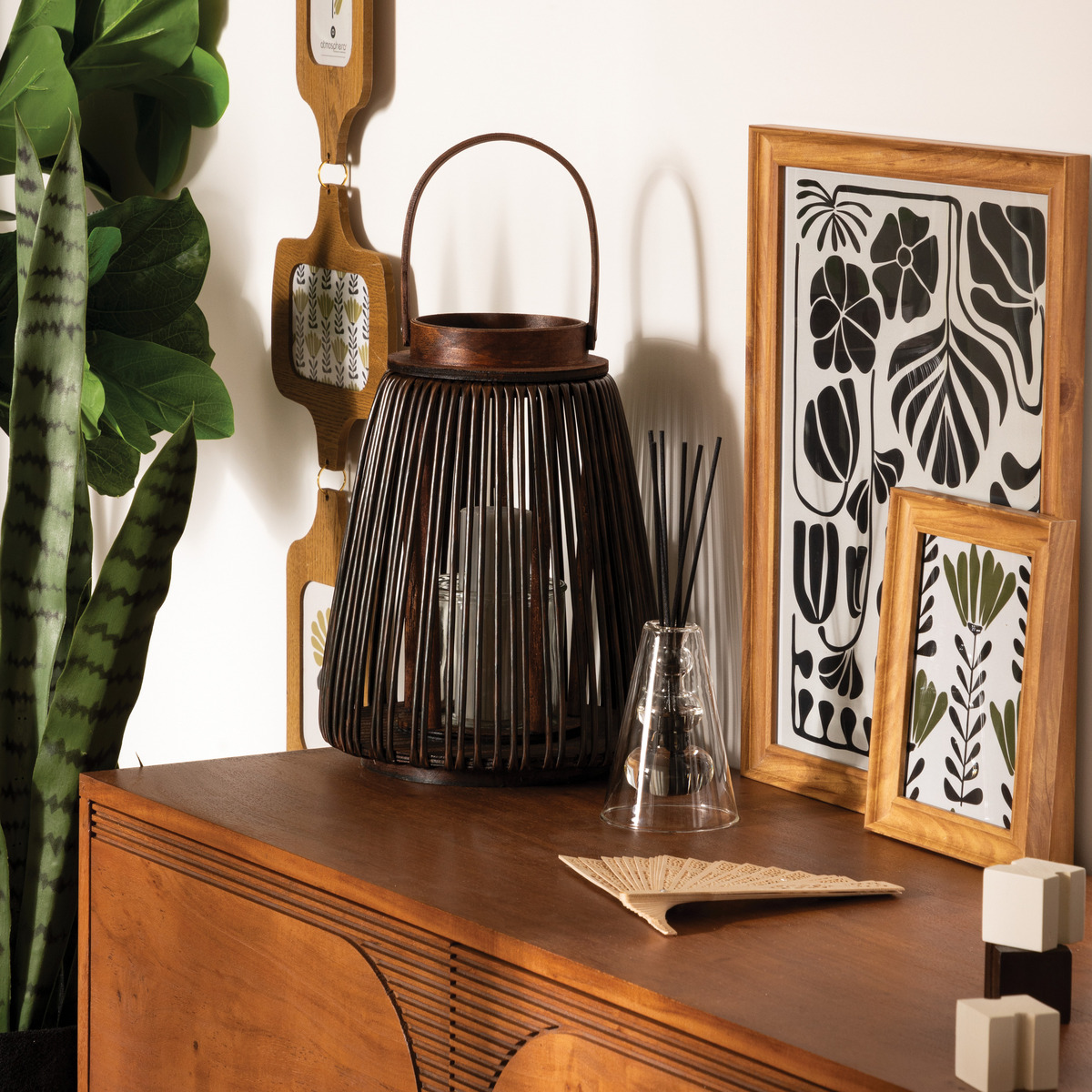 Lantern "Hopia" Plant Fiber, Brown, H.31 cm