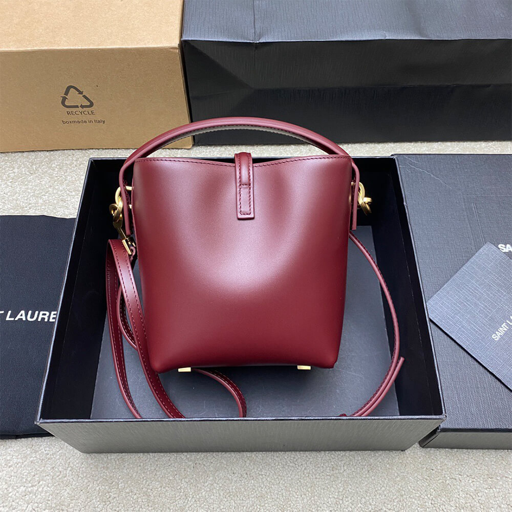 YSL LE 37 Mini Bucket Bag in Shiny Burgundy Leather1:1High-quality replica