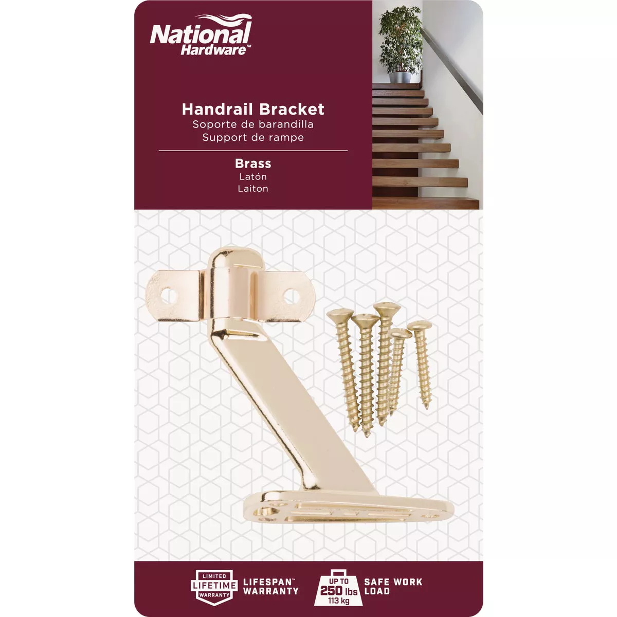 National Hardware Brass Zinc Die-Cast With Steel Strap Handrail Bracket