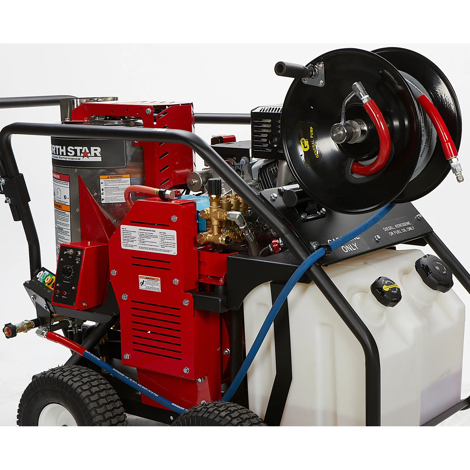 Northstar Pressure Washer Hose Reel with 50ft. Steel - Braided Hose, 3/8in. x 100ft. Capacity, 5000 PSI