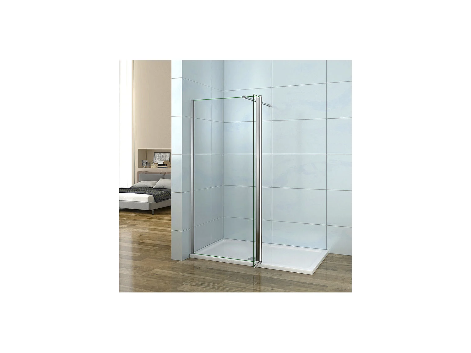 Paroi de douche à l'italienne 80+40x200cm avec retour pivotant - Verre 8mm trempé - Avec barre de fixation 140cm recoupable