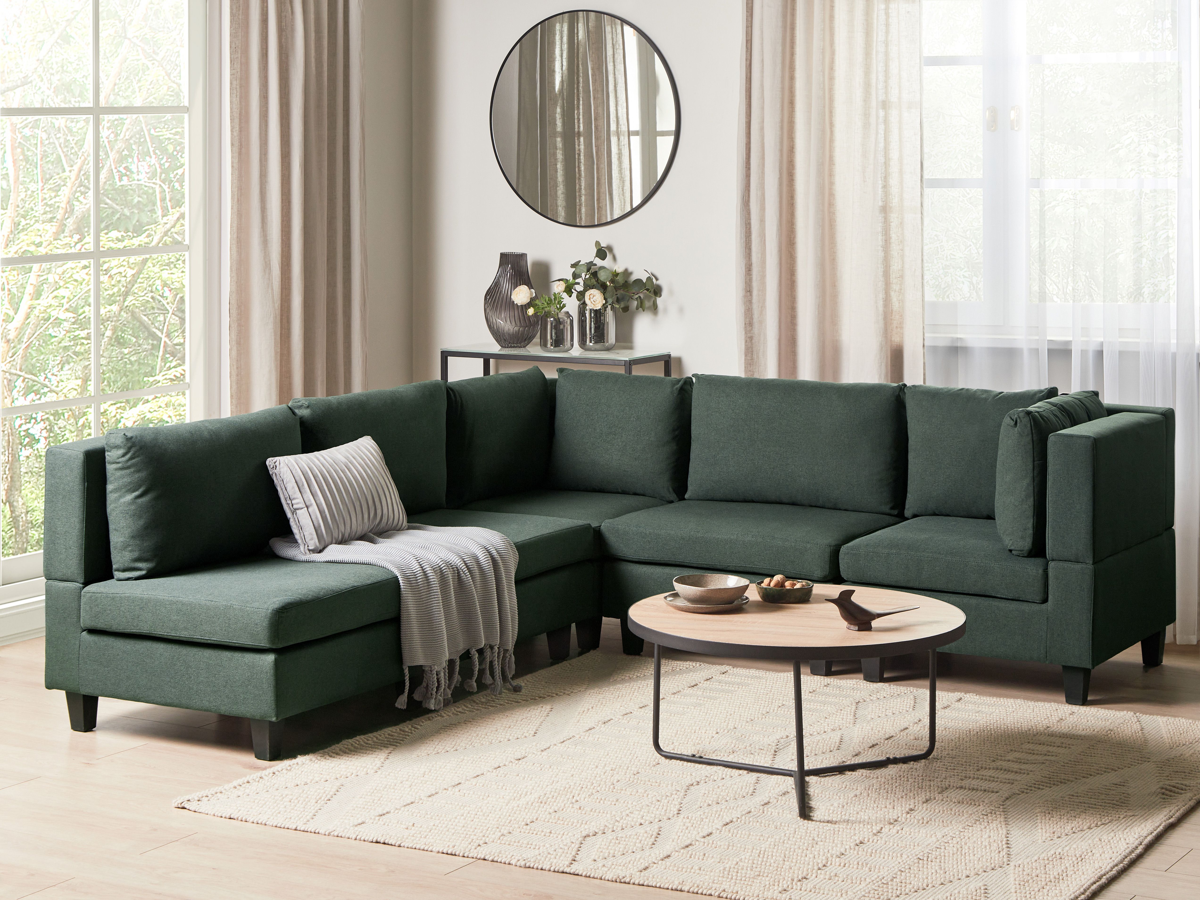 Modular Corner Sofa 5 Seater UNSTAD Fabric Dark Green Left Hand