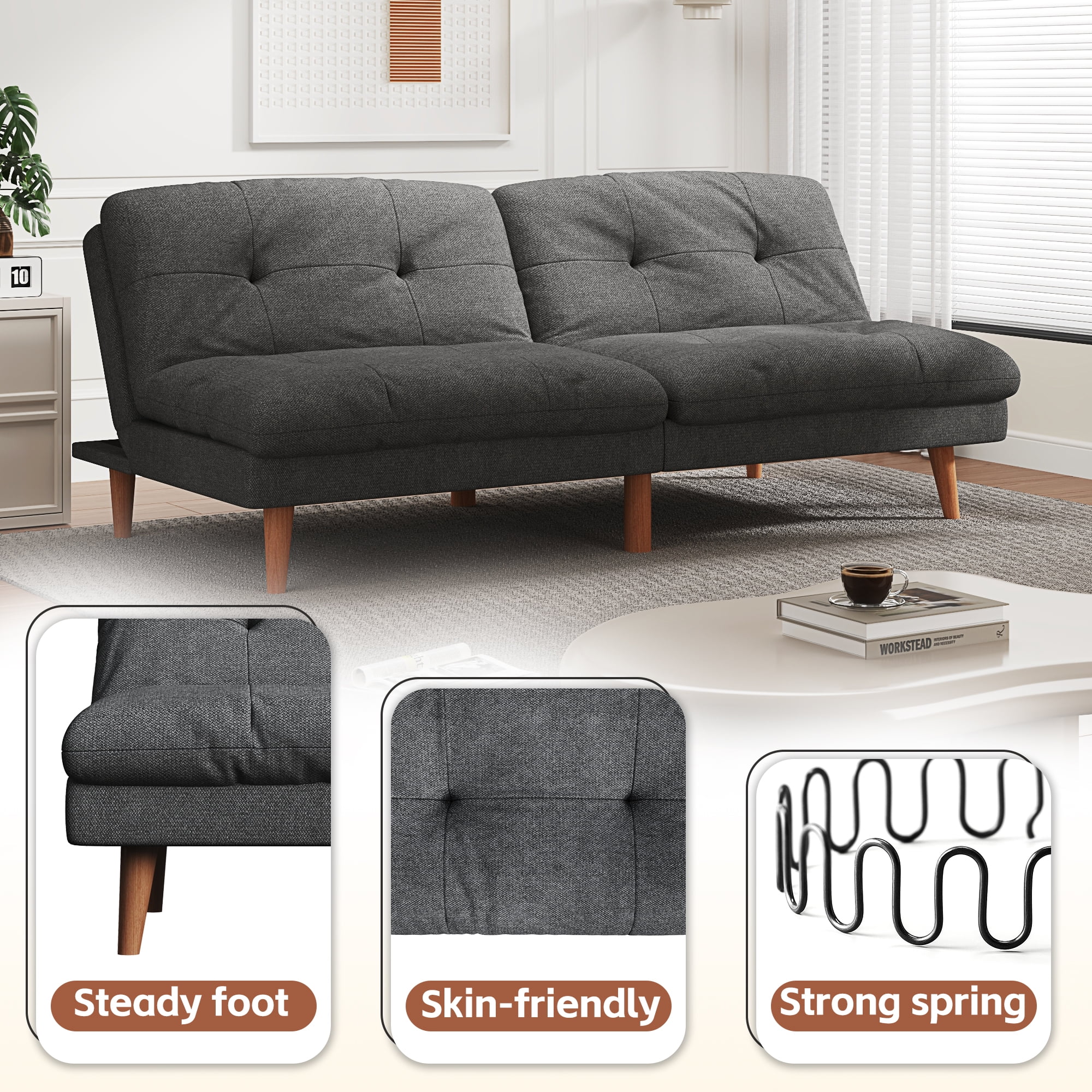 Homall Futon sofa, Two Seat Adjustable Sofa, Corduroy Fabric, Upholstered Sofa, Sofa Changeable into Bed, Leisure Reading and Games, Green - Image 22