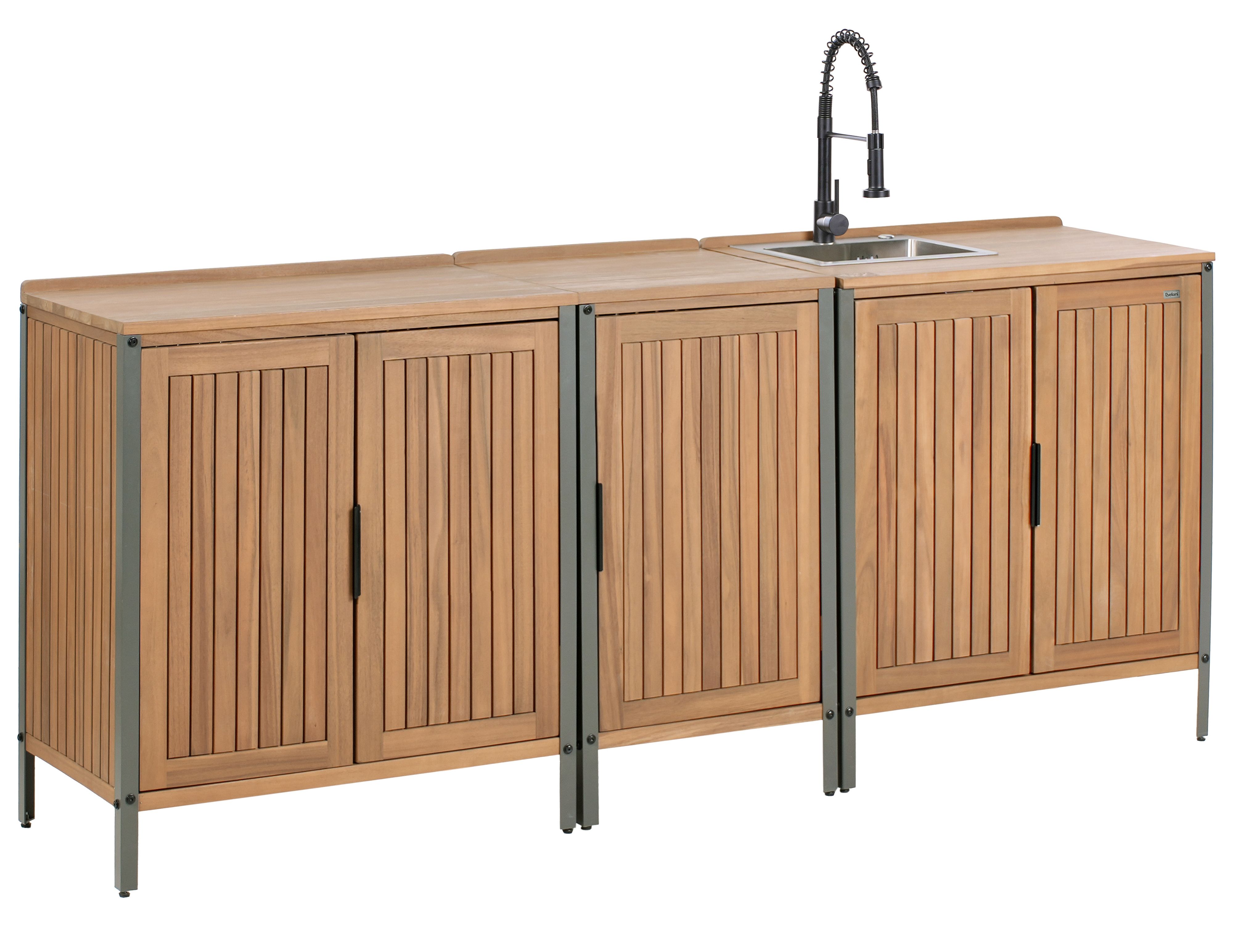 3 Piece Outdoor Kitchen Set with Sink IVREA Certified Acacia Wood Brown/ Black