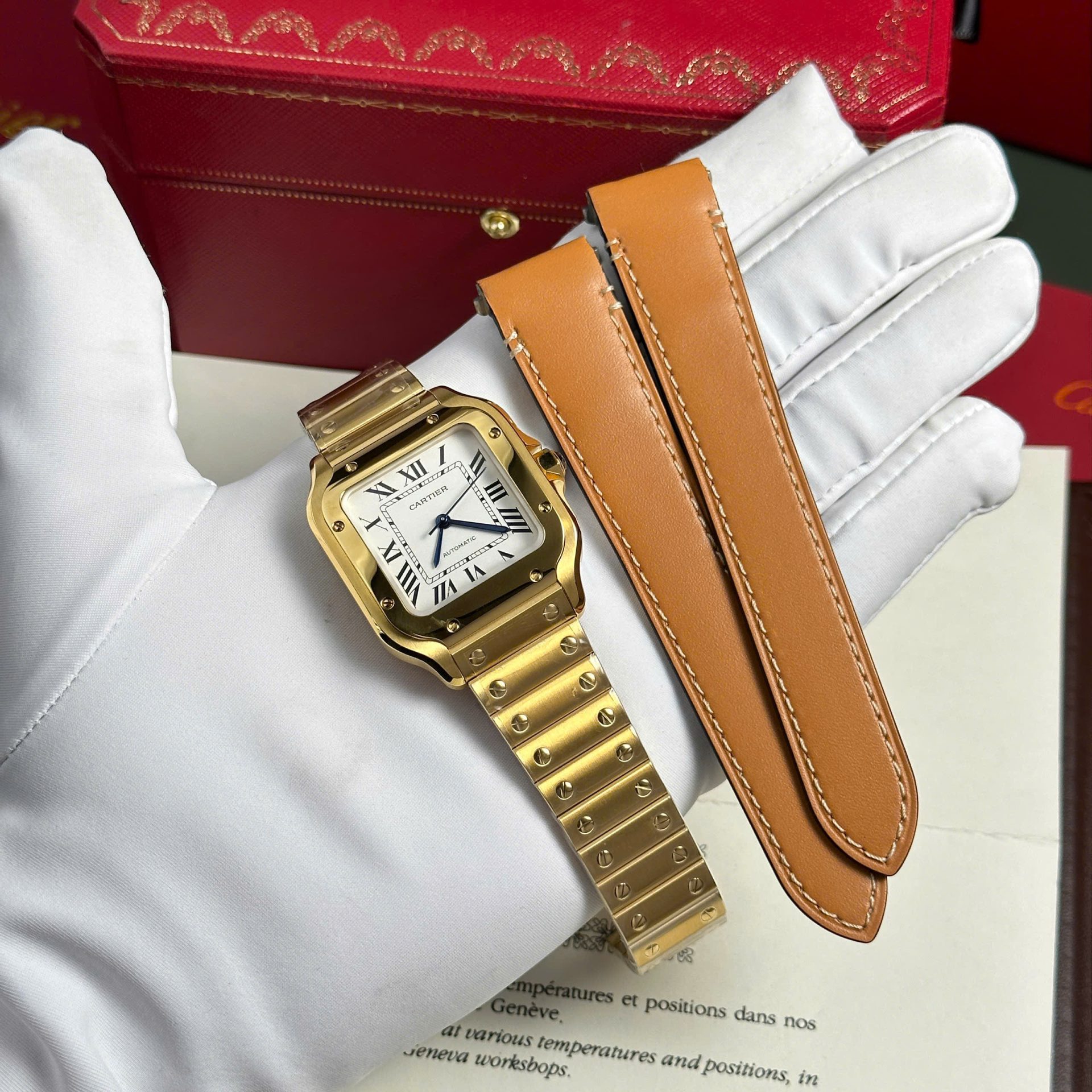 Cartier Santos Yellow Replica Watch White Dial BV Factory 35mm - Top club